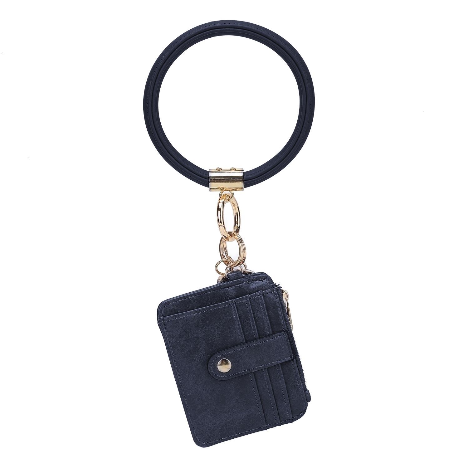 MKF Collection Jordyn Vegan Leather Bracelet Keychain With A Credit Card Holder - Navy