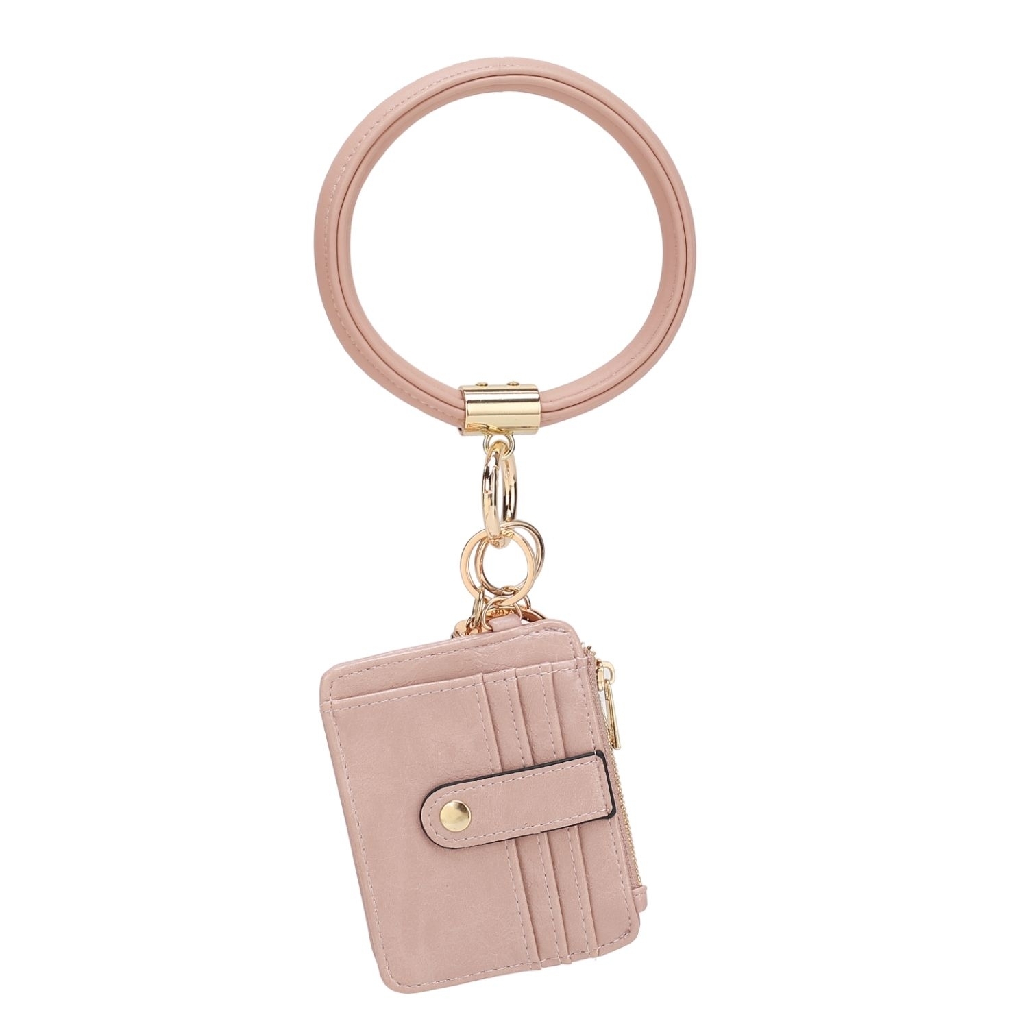 MKF Collection Jordyn Vegan Leather Bracelet Keychain With A Credit Card Holder - Pink