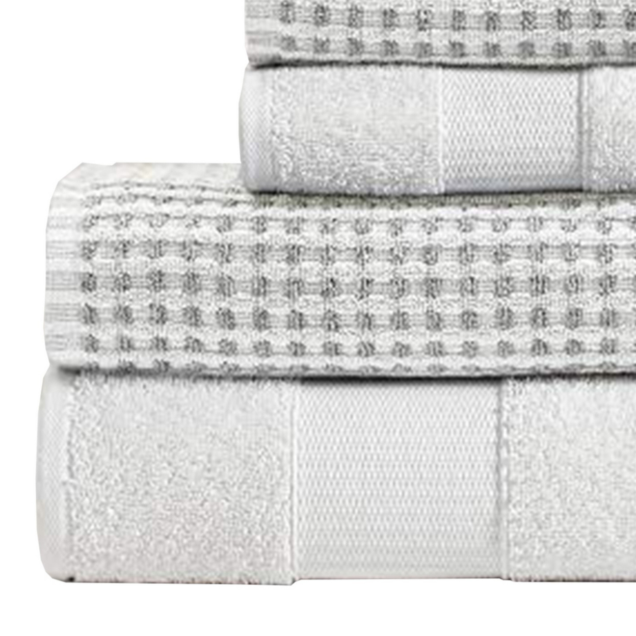 Porto 6 Piece Dual Tone Towel Set With Jacquard Grid Pattern The Urban Port, White- Saltoro Sherpi
