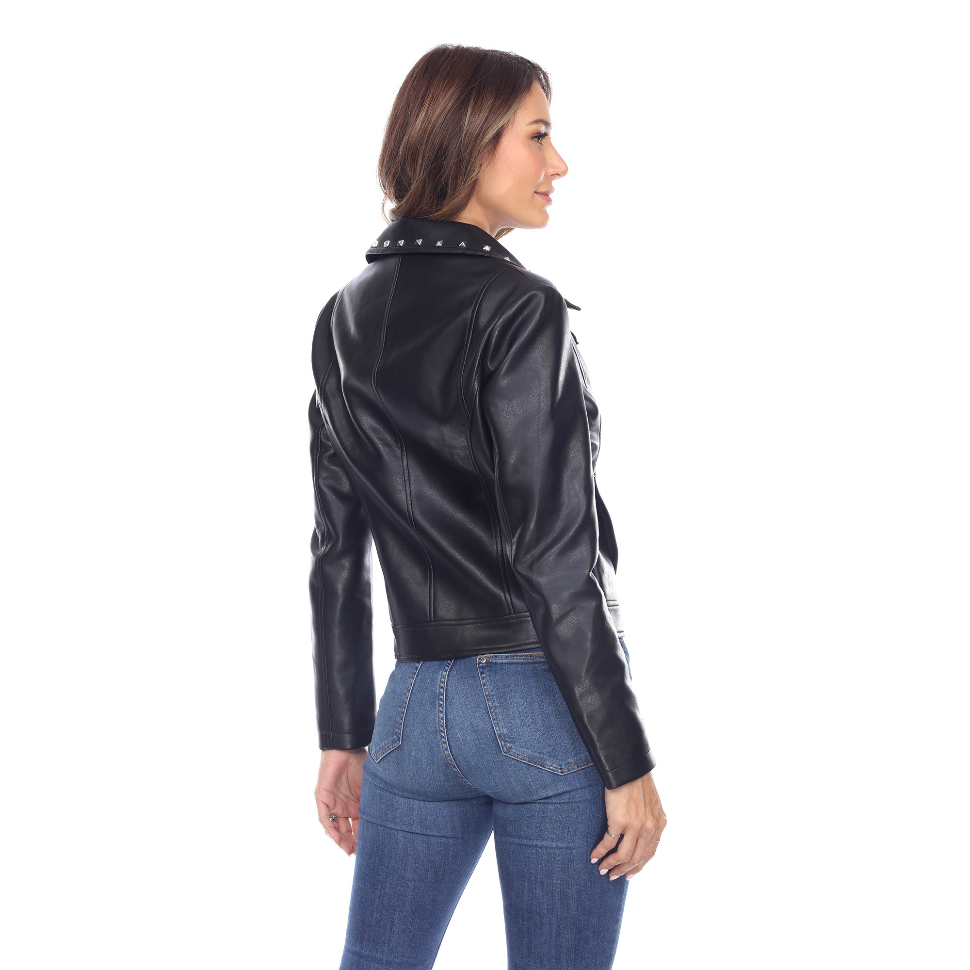 White Mark Womenâs PU Faux Leather Jacket - Olive, Medium