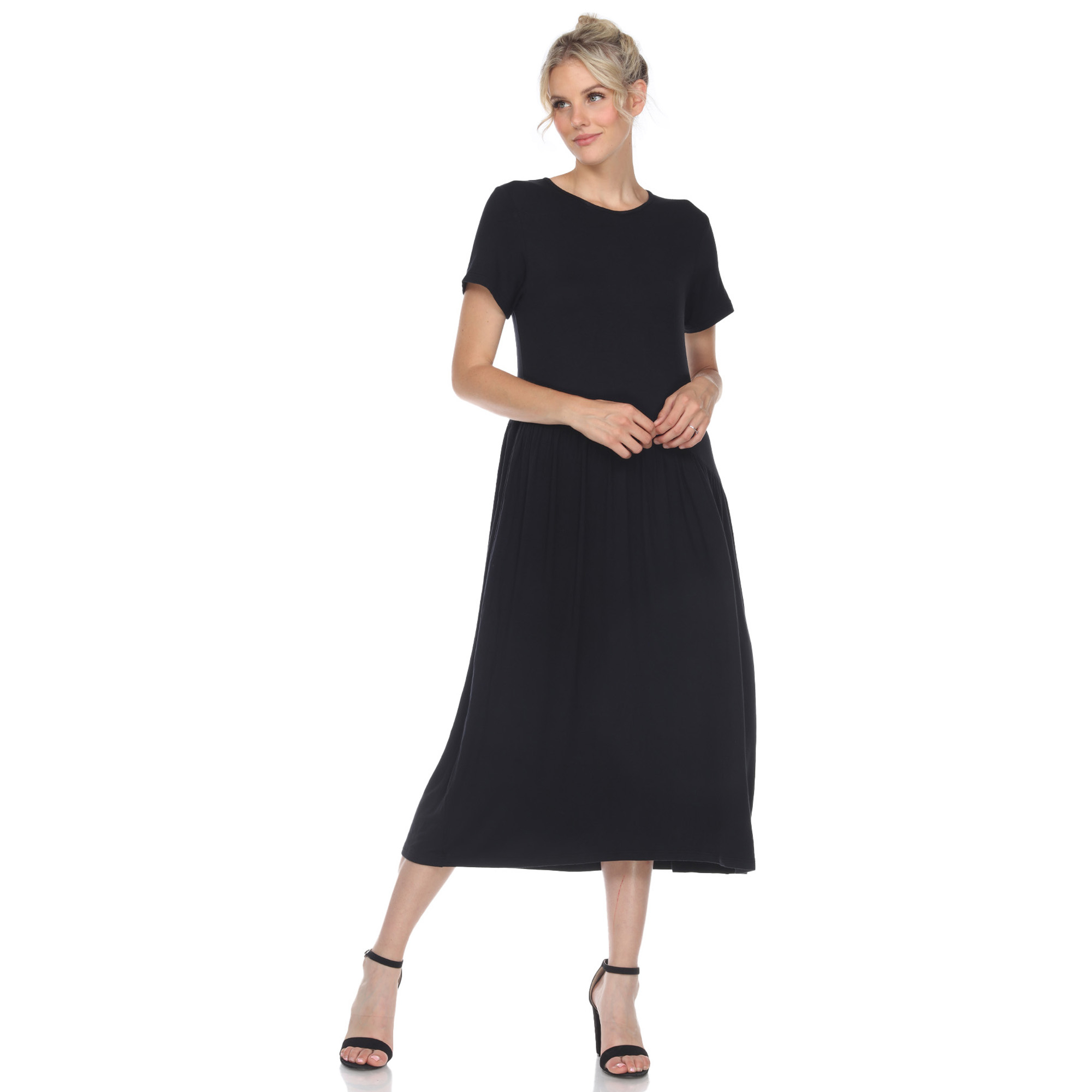 White Mark Womenâs Short Sleeve Maxi Dress - Black, 1X