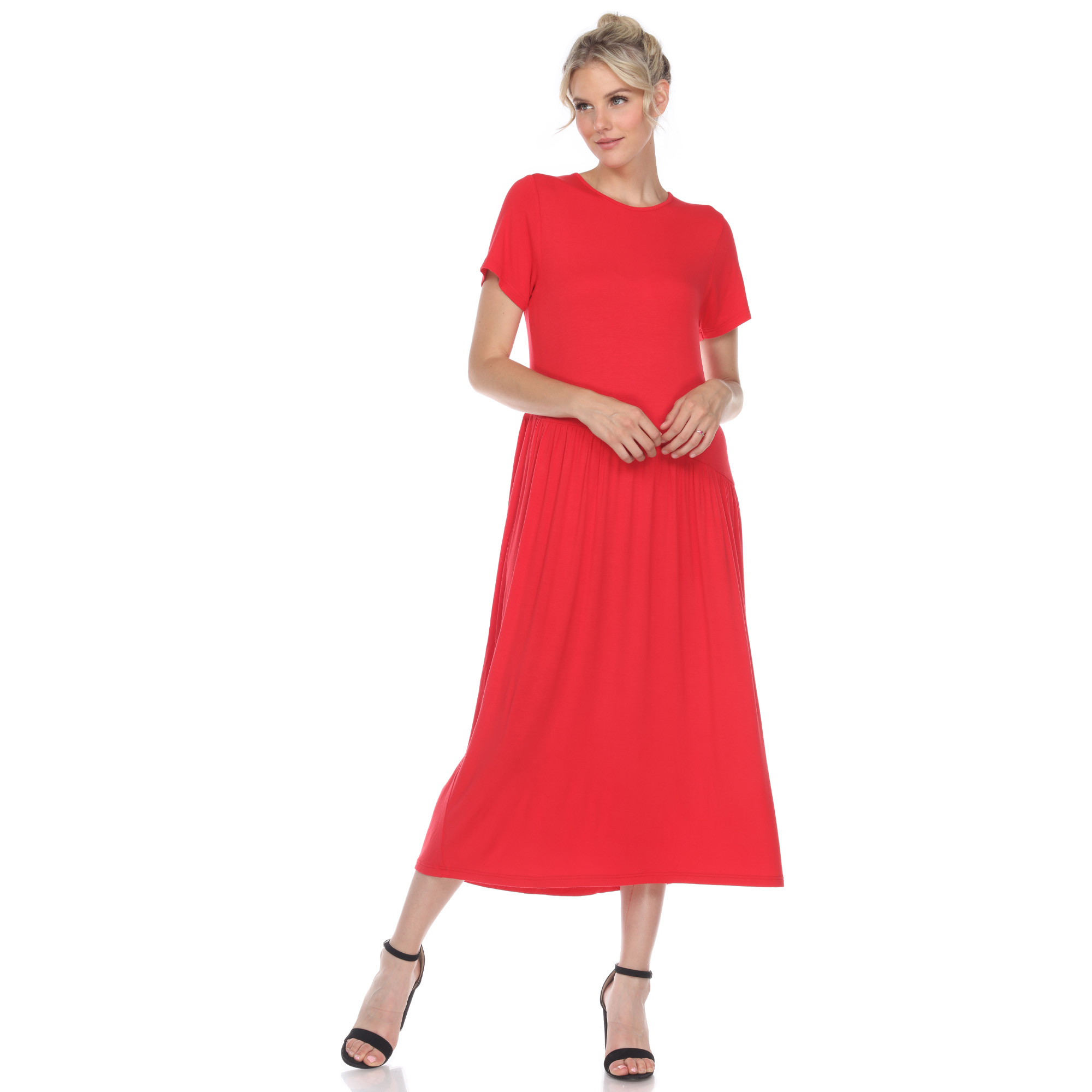 White Mark Womenâs Short Sleeve Maxi Dress - Red, Large