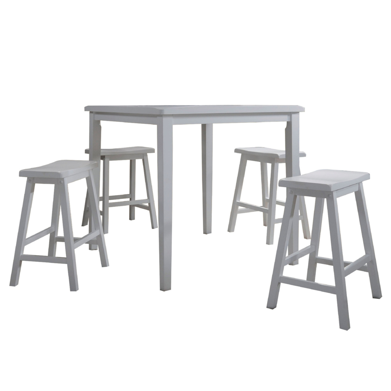 Gael 36 Inch Counter Height Square Dining Table Set, 4 Stools, Wood, White- Saltoro Sherpi
