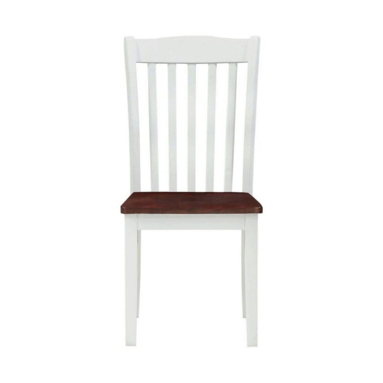 22 Inch Solid Wood Side Chair, Classic, Slatted, Set Of 2, White, Brown- Saltoro Sherpi