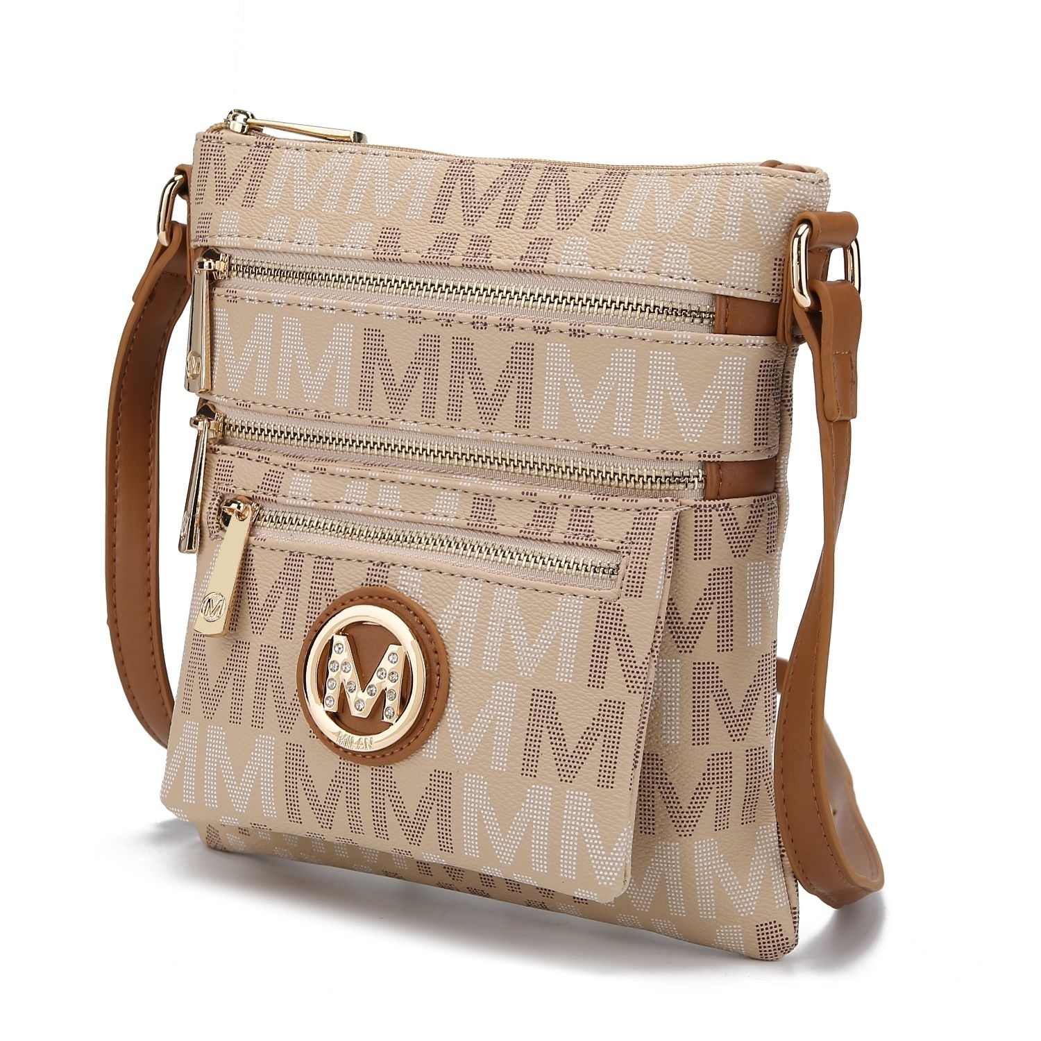 MKF Collection Beatrice M Signature Multi Compartments Crossbody Handbag By Mia K. - Beige