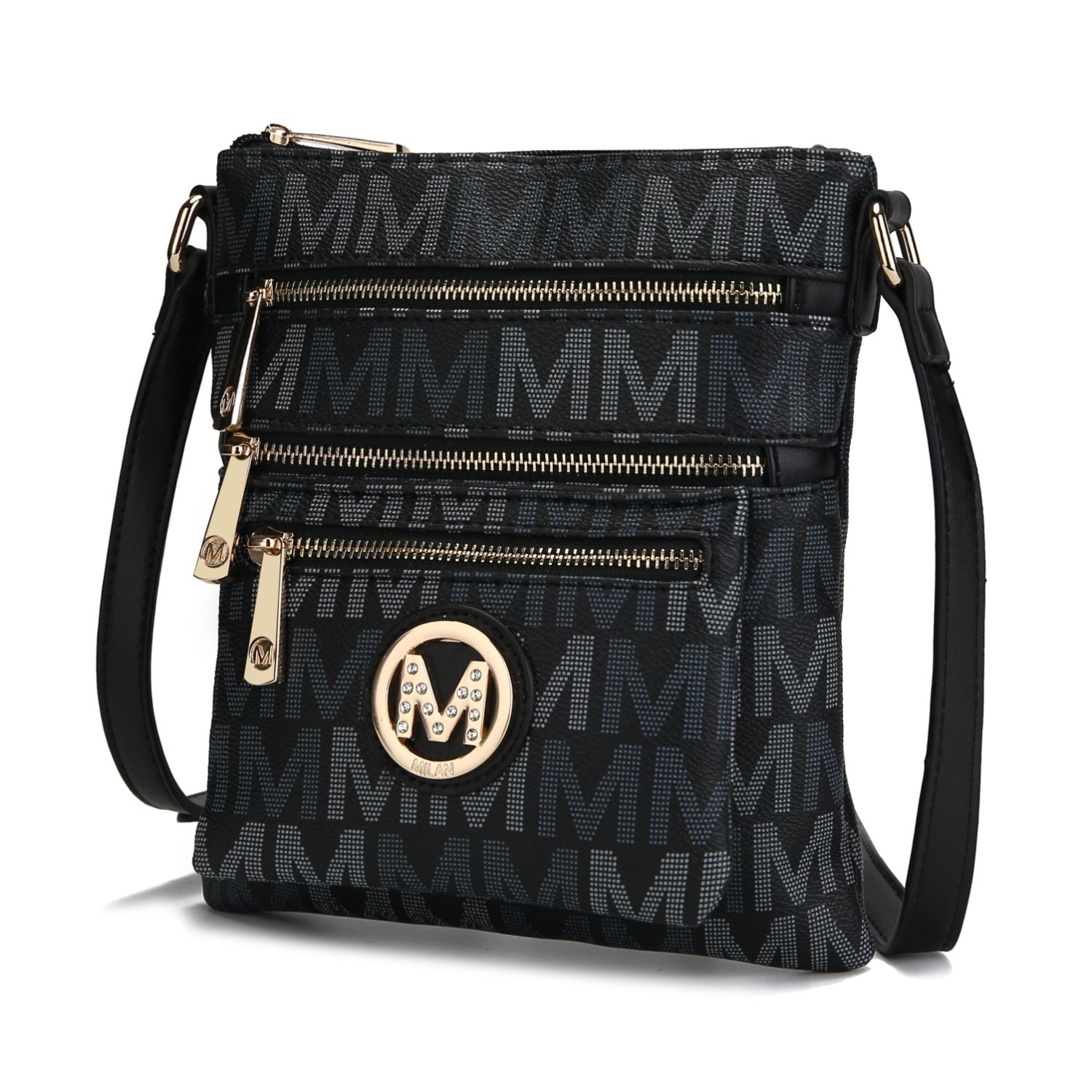 MKF Collection Beatrice M Signature Multi Compartments Crossbody Handbag By Mia K. - Black