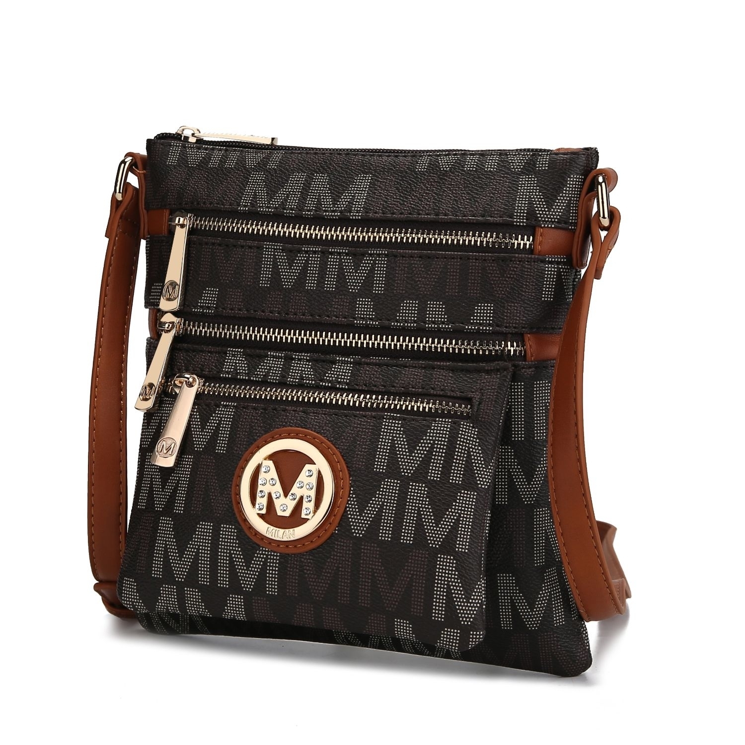 MKF Collection Beatrice M Signature Multi Compartments Crossbody Handbag By Mia K. - Brown
