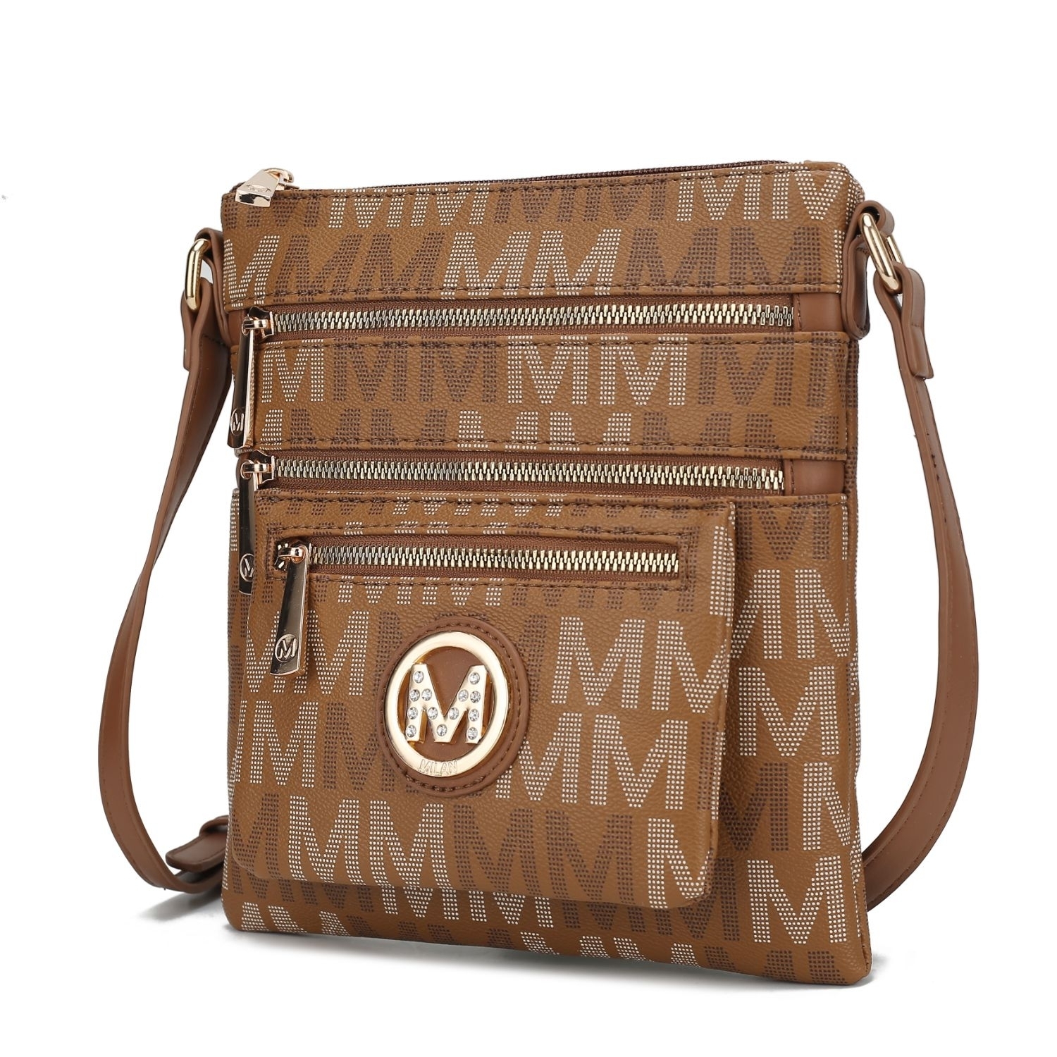 MKF Collection Beatrice M Signature Multi Compartments Crossbody Handbag By Mia K. - Tan