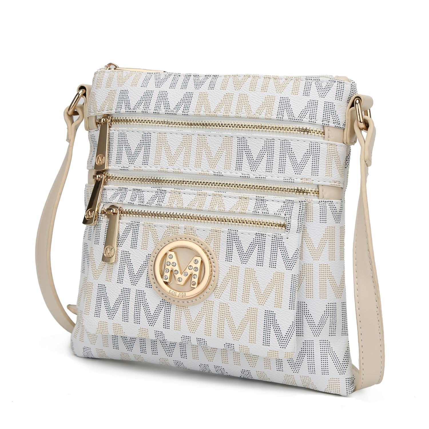 MKF Collection Beatrice M Signature Multi Compartments Crossbody Handbag By Mia K. - White