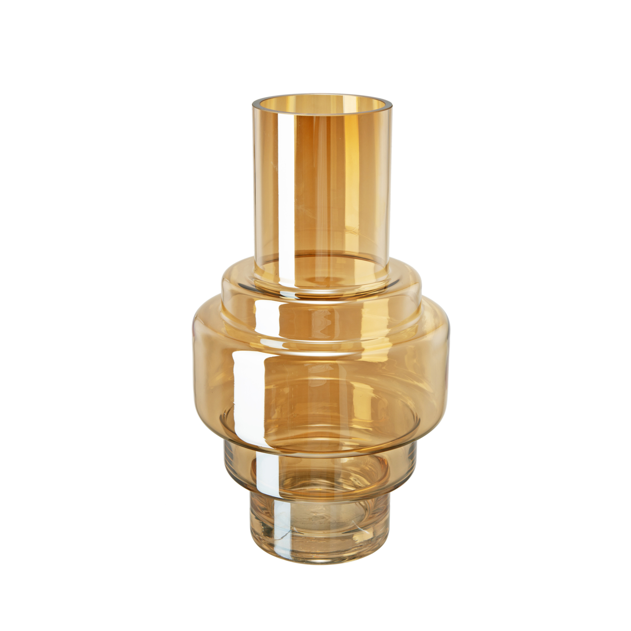 Alma 14 Inch Modern Vase, Geometric Design, Amber Luster Glass Frame- Saltoro Sherpi