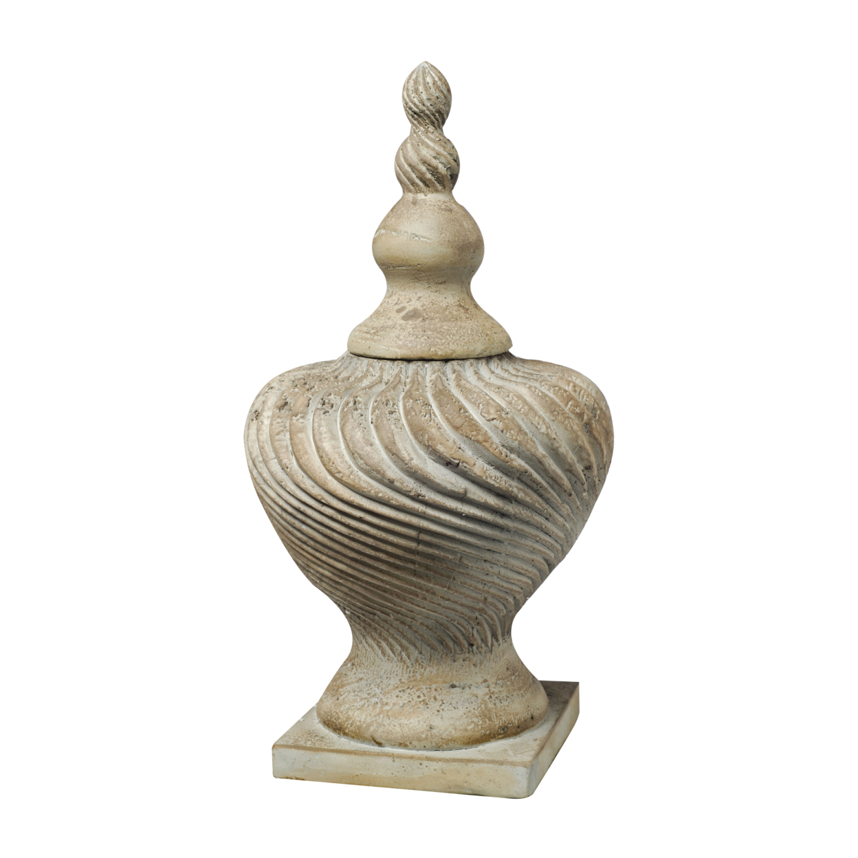 22 Inch Lidded Vase With Turned Finial Design And Swirl Pattern, White- Saltoro Sherpi
