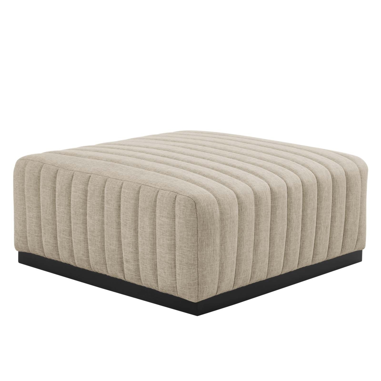 Conjure Channel Tufted Upholstered Fabric Ottoman, Black Beige