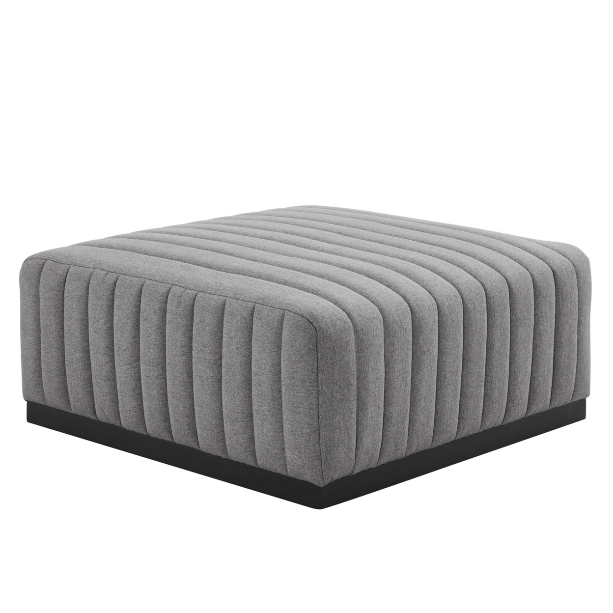 Conjure Channel Tufted Upholstered Fabric Ottoman, Black Light Gray