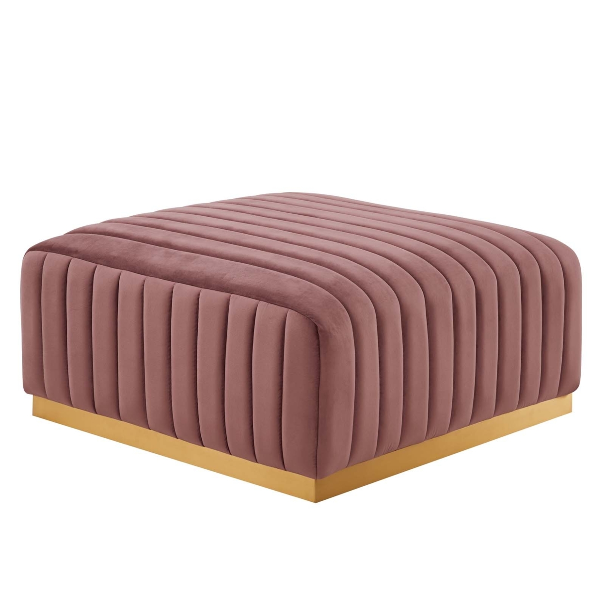 Conjure Channel Tufted Performance Velvet Ottoman, Gold Dusty Rose