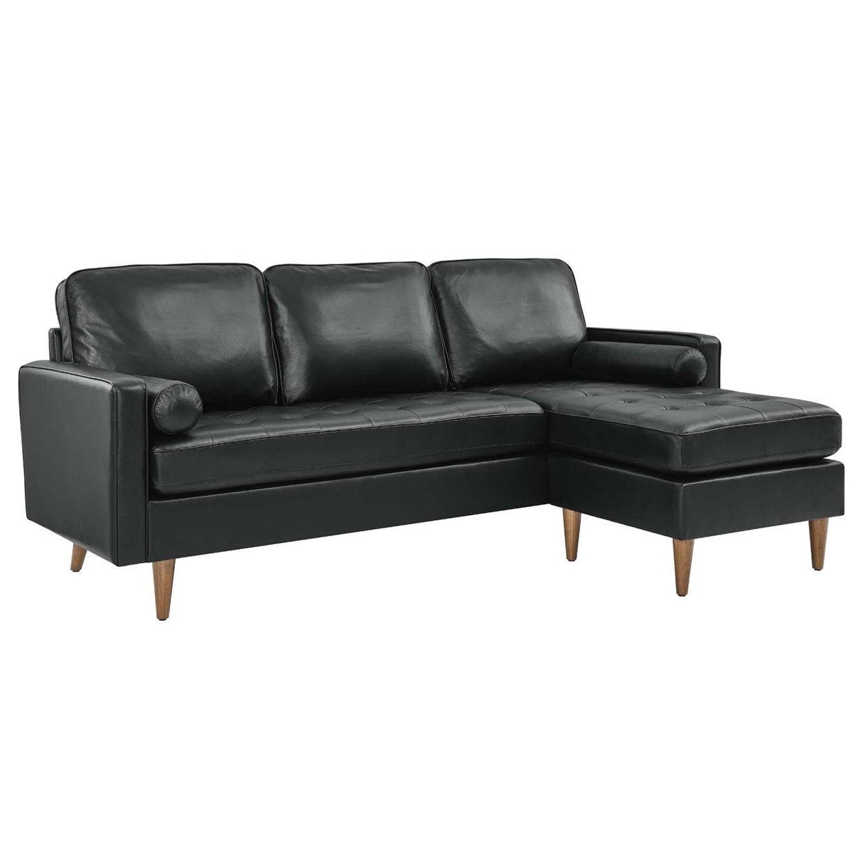 Valour 78 Leather Apartment Sectional Sofa, Black