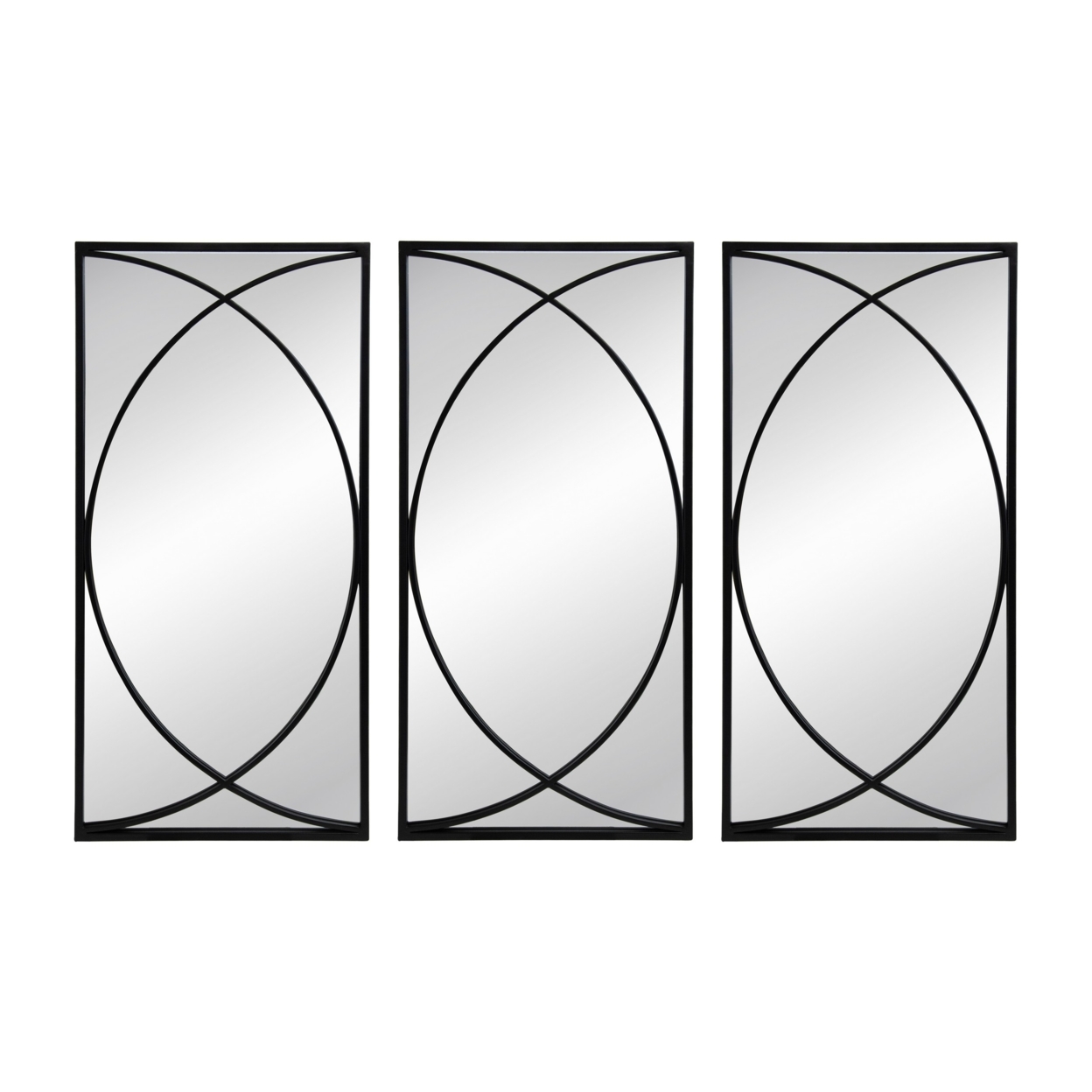 32 Inch 3 Piece Wall Mirror, Concentric Circles, Stylish Black Metal Frame- Saltoro Sherpi