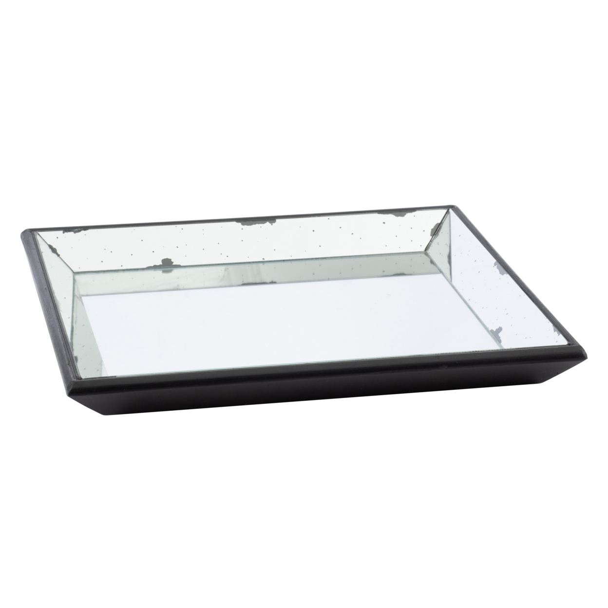 24 Inch Square Decorative Tray With Mirrored Surface, Modern Style, Black- Saltoro Sherpi