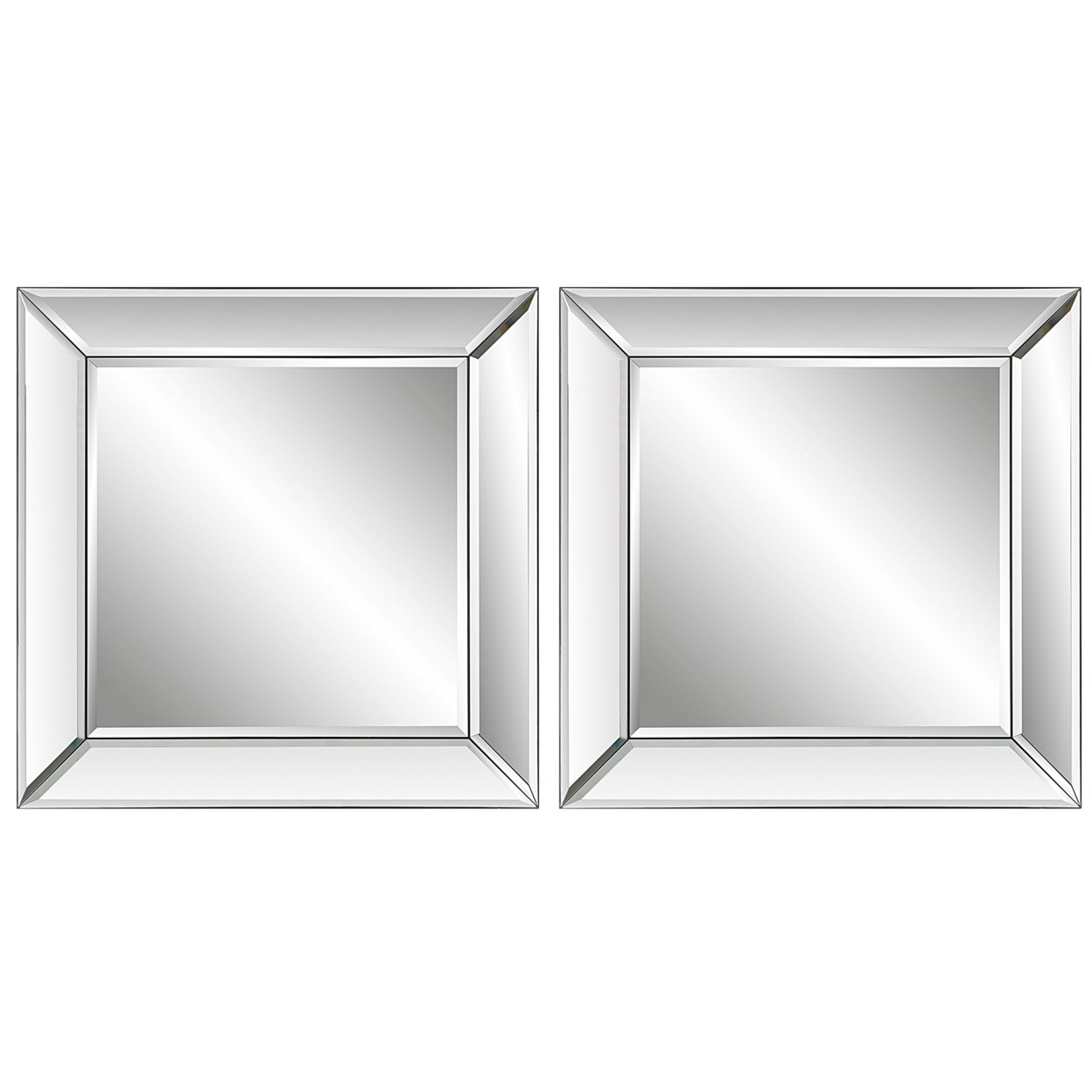 22 X 22 Set Of 2 Square Frameless Mirrors With Bevel Panels, Modern, Chrome- Saltoro Sherpi