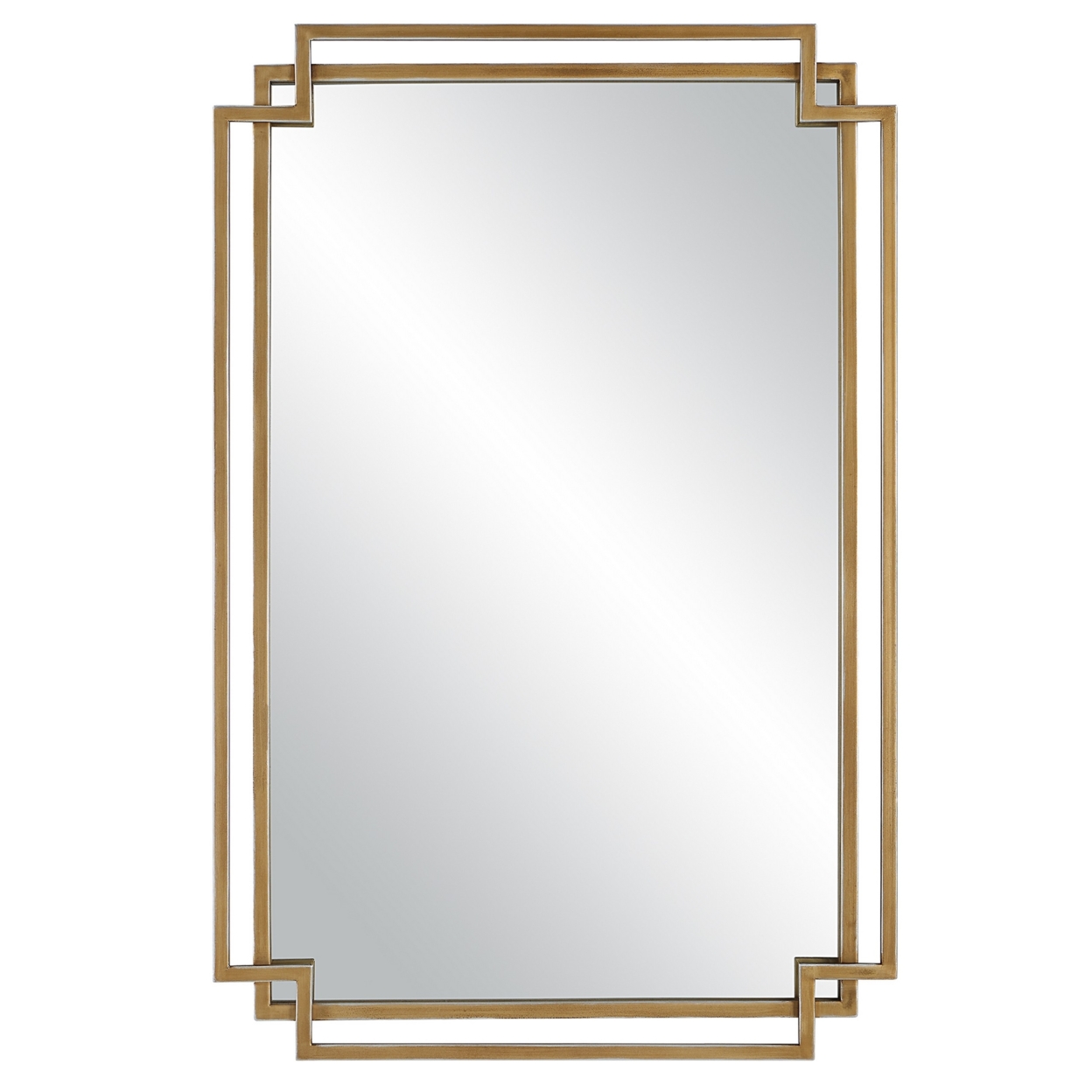 22 X 34 Rectangular Accent Mirror With Two Overlapping Frames, Brushed Gold- Saltoro Sherpi