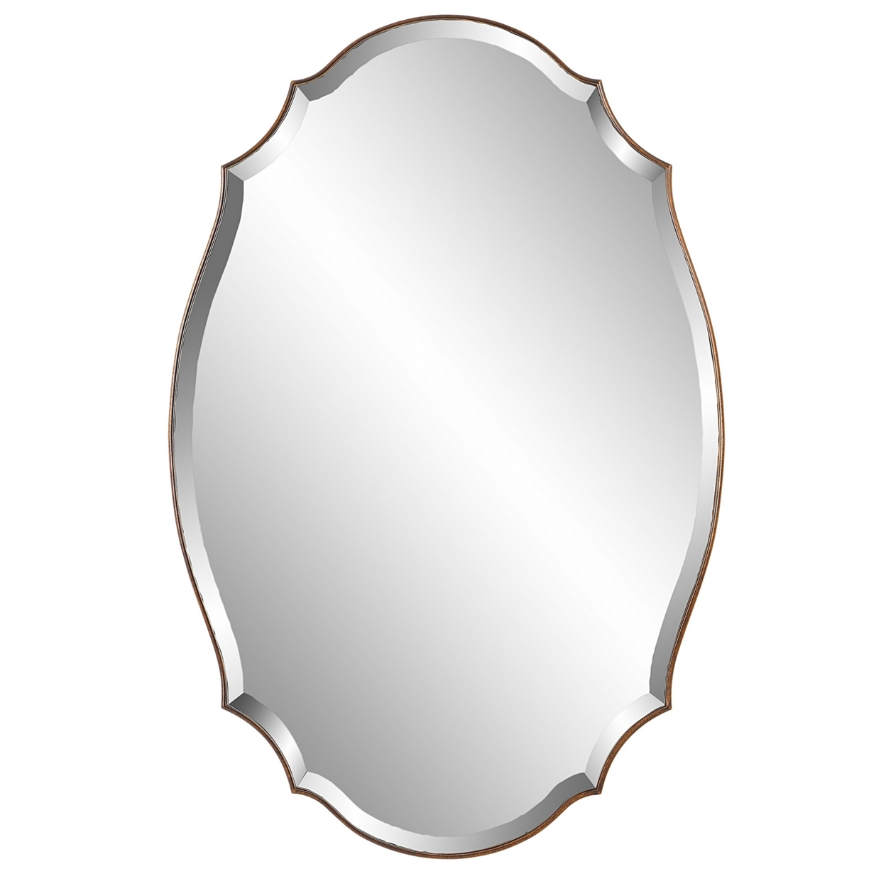 28 X 42 Modern Round Accent Mirror With Curved Edges, Bronze, Gold Finish- Saltoro Sherpi