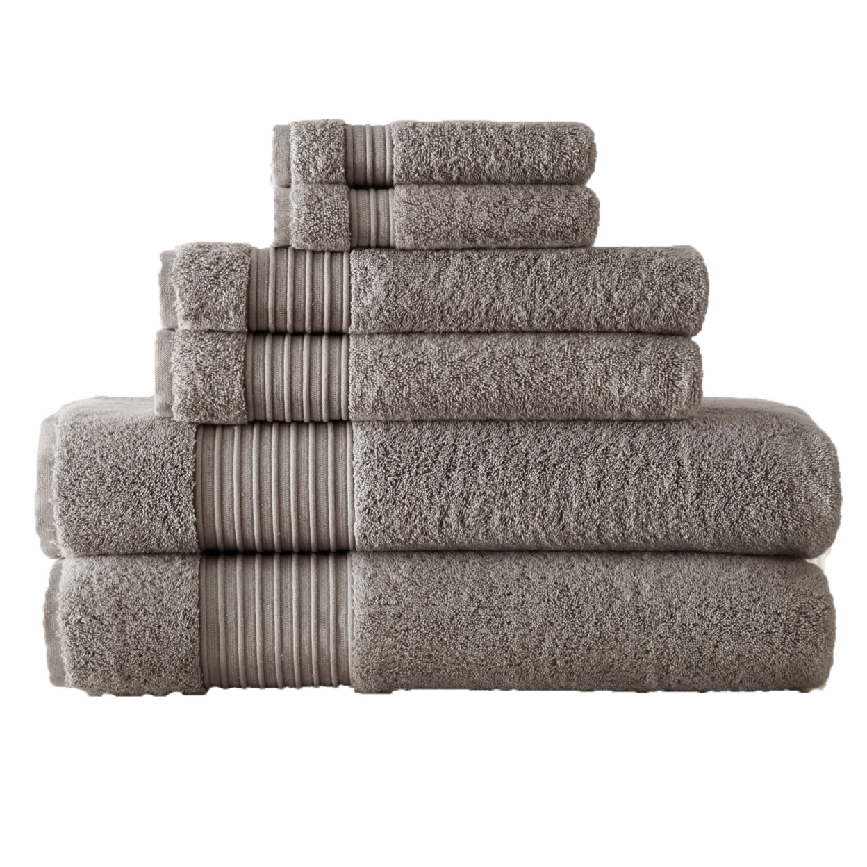 Gem 6 Piece Towel Set, Soft Turkish Cotton, Absorbent Texture, Dark Gray- Saltoro Sherpi