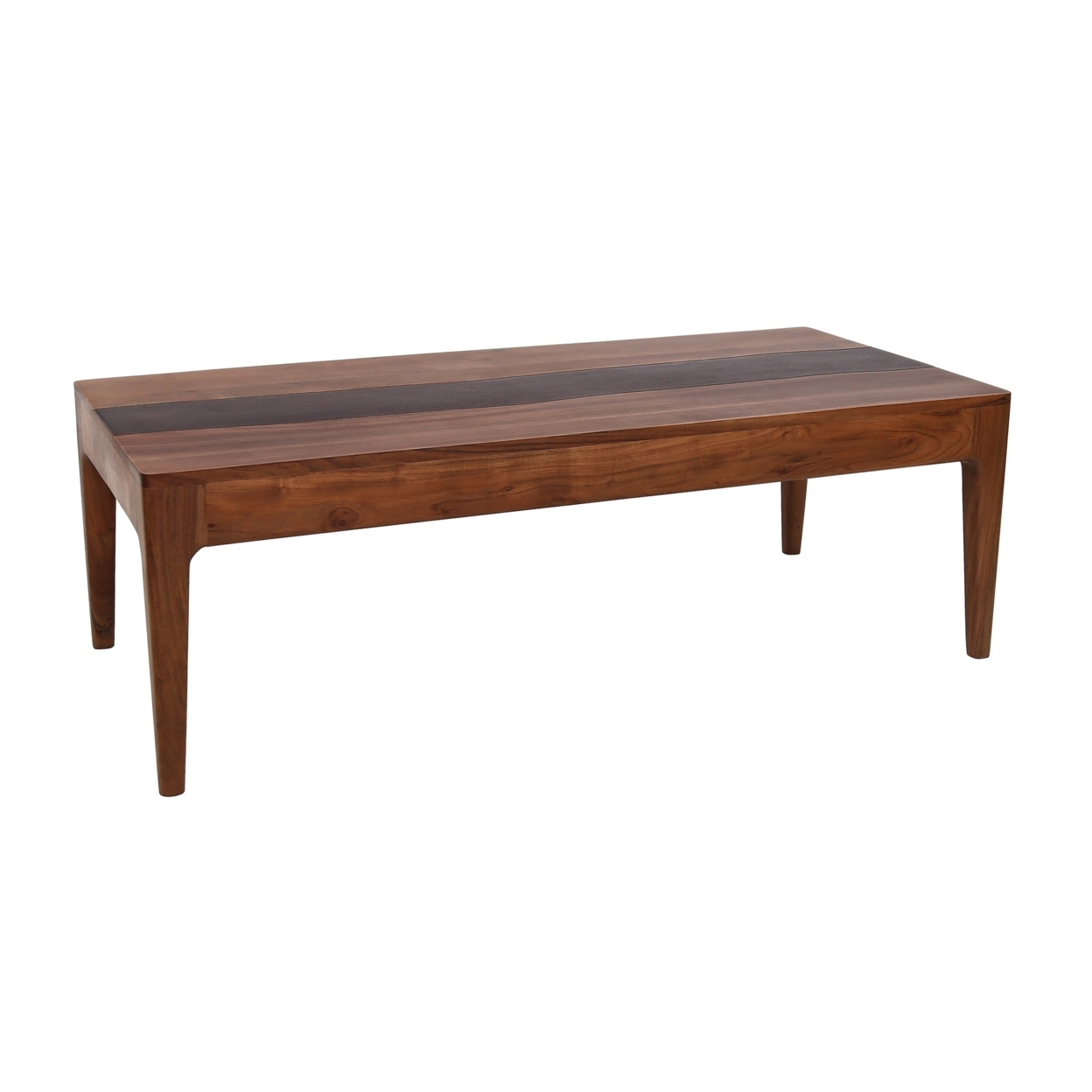52 Inch Modern Coffee Table, Acacia Wood With Classic Block Legs, Brown- Saltoro Sherpi