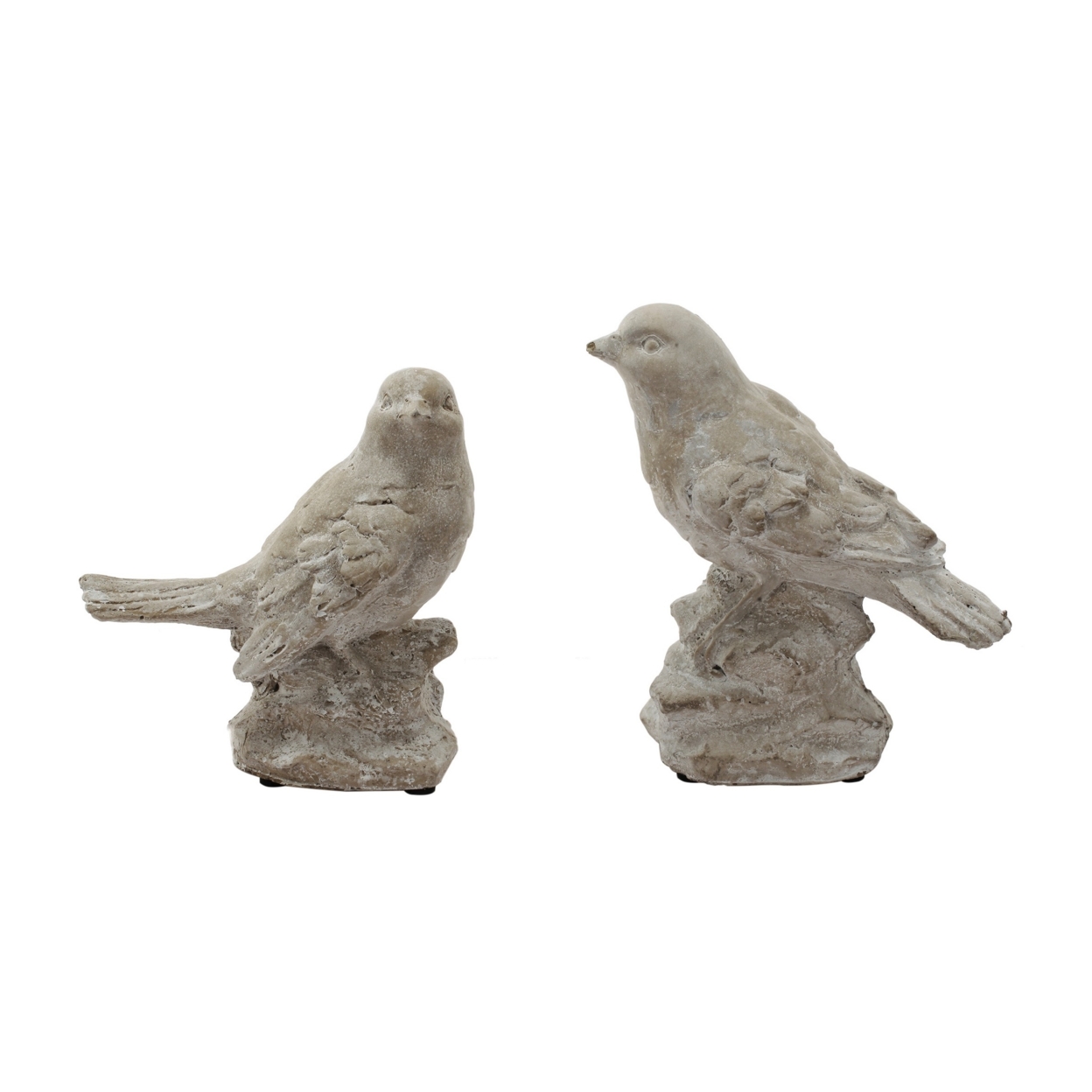 Kima 7 Inch Set Of 2 Perched Birds Accent Decor, Weathered Gray Ceramic- Saltoro Sherpi