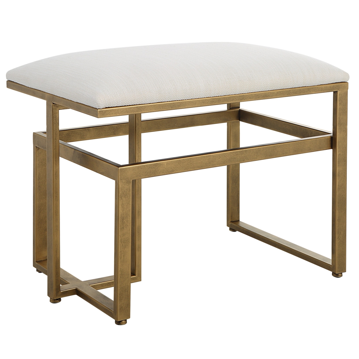 25 Inch Accent Bench With Asymmetrical Iron Frame And Cushioned Top, Bronze- Saltoro Sherpi