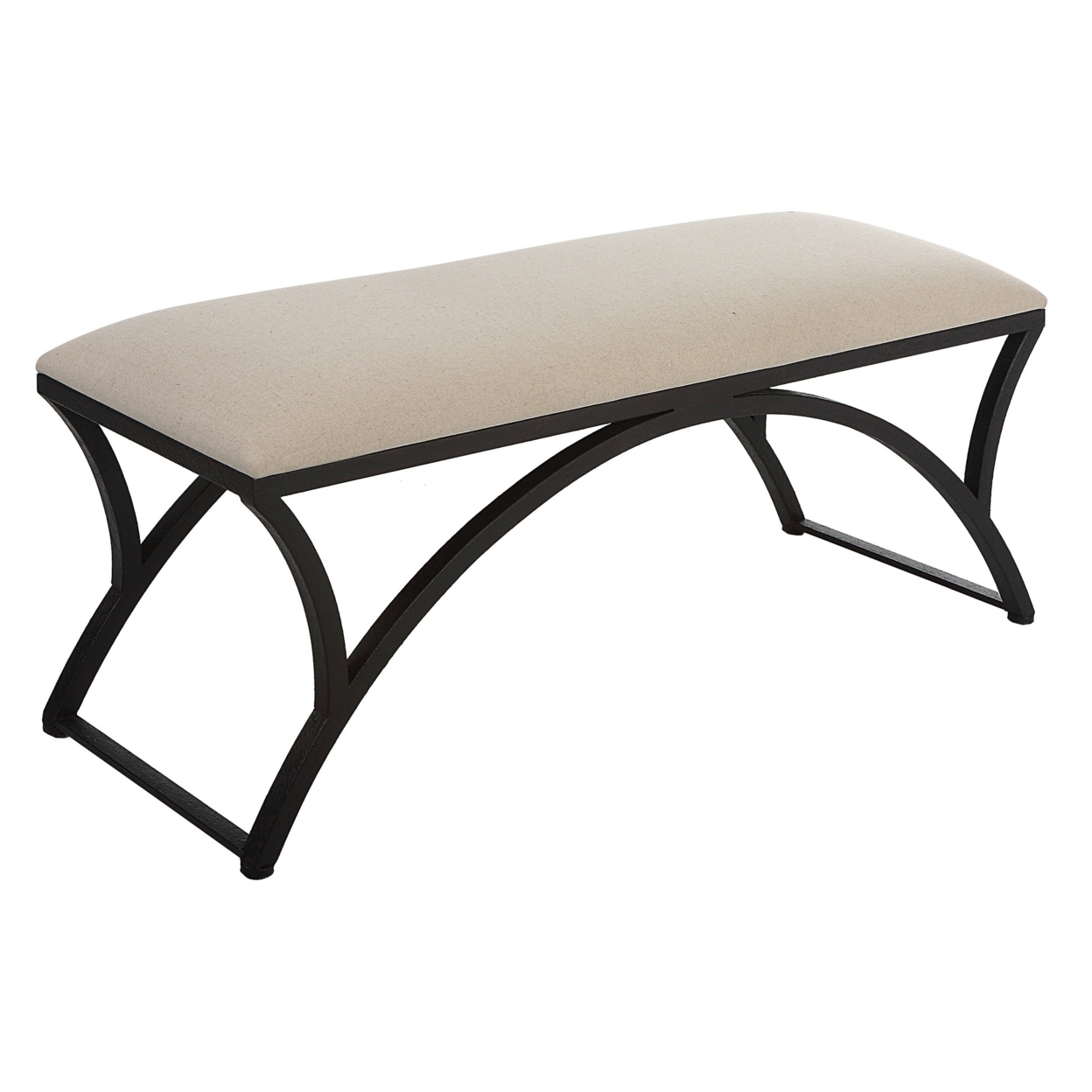 47 Inch Modern Accent Bench With Arched Frame, Cushioned Top, Beige, Black- Saltoro Sherpi