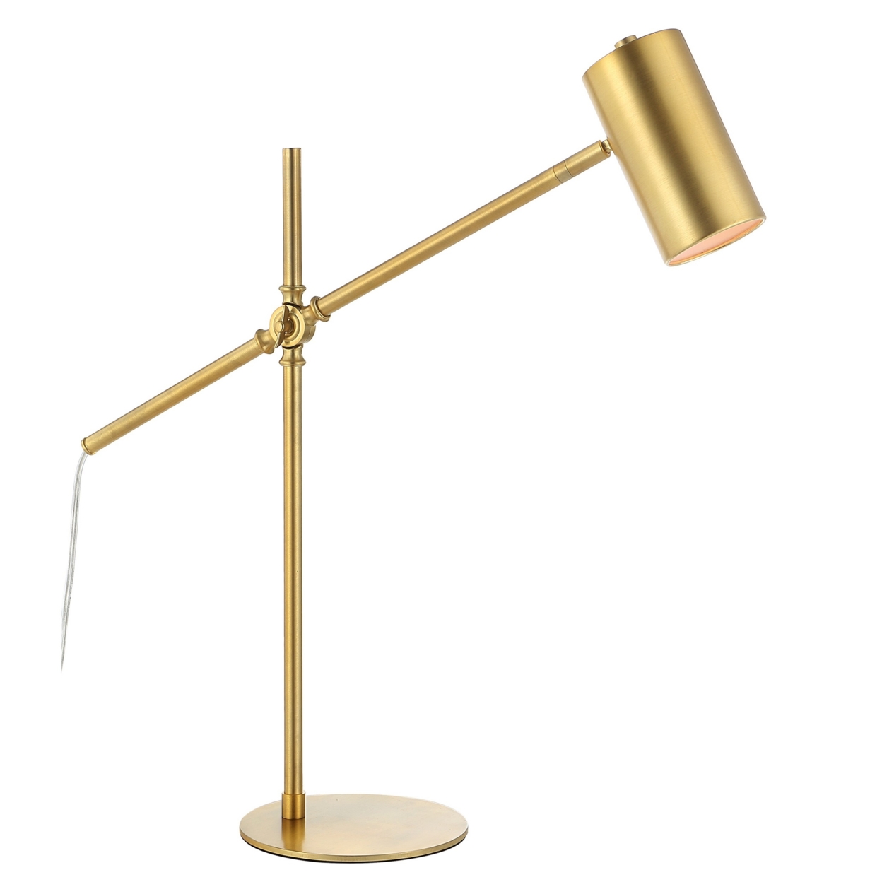26 Inch Modern Desk Lamp, Metal Shade And Round Base, Painted Gold Finish- Saltoro Sherpi