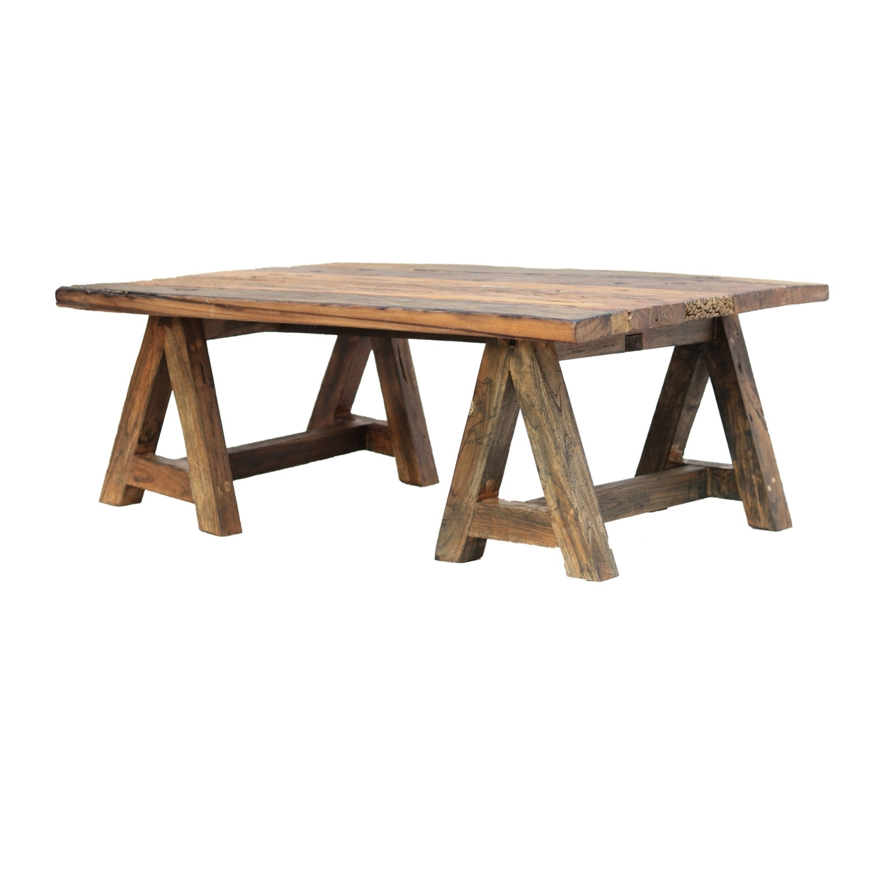 Drue 49 Inch Farmhouse Coffee Table, Textured Rustic Brown Wood- Saltoro Sherpi