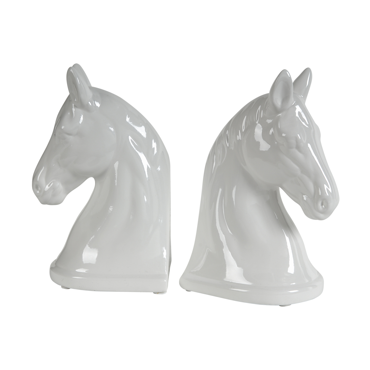 10 Inch Ceramic Bookend, Artisanal Modern Horse Head Bust In Classic White- Saltoro Sherpi