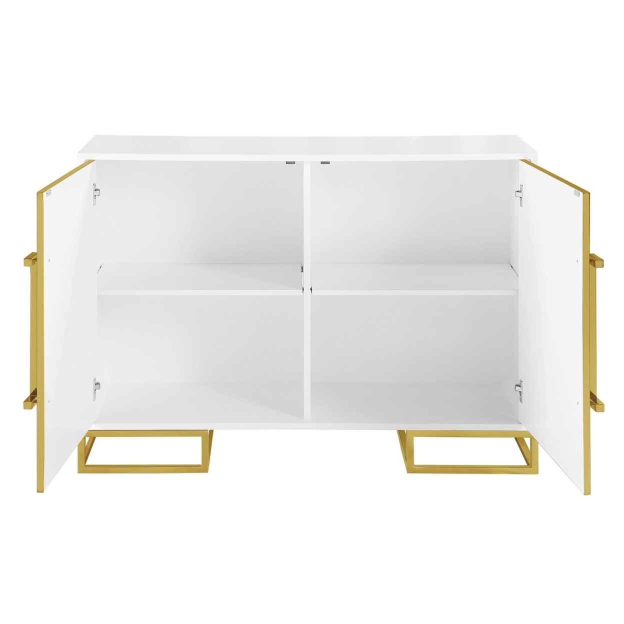 48 Inch Wood Accent Cabinet With 2 Doors And Square Open Base, White, Gold- Saltoro Sherpi