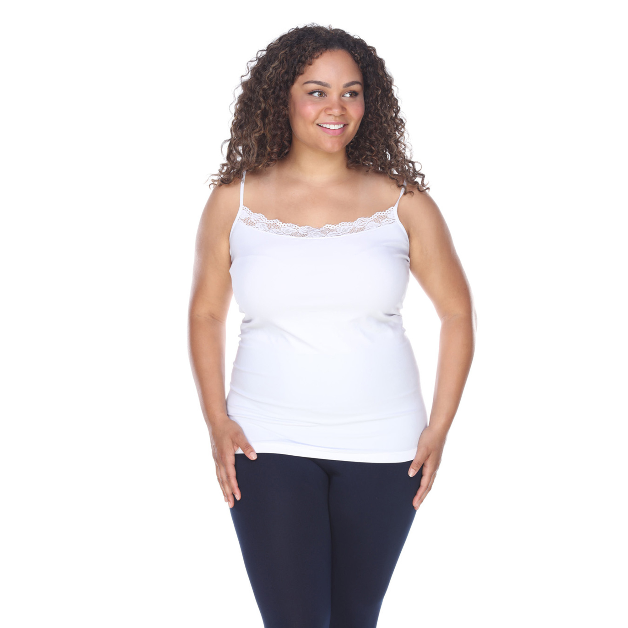 White Mark Womenâs Plus Size Lace Trim Tank Top - White