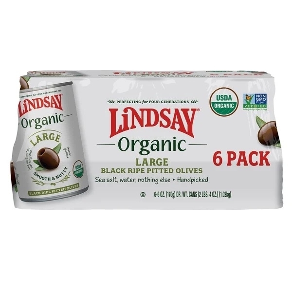 Lindsay Organic Large Black Ripe Pitted Olives, 6 Ounce (Pack Of 6)