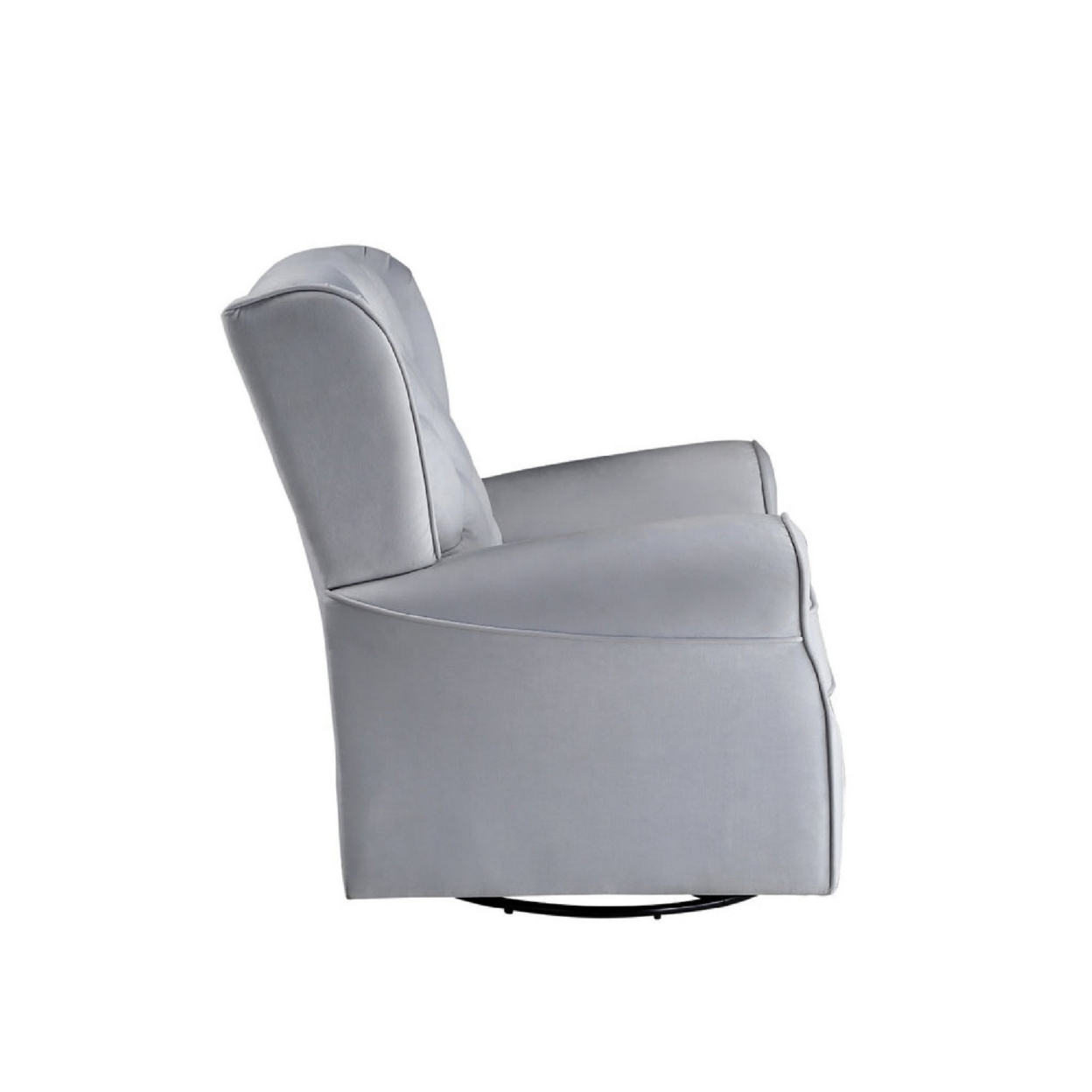 35 Inch Accent Swivel Chair, Glider, Tufted Back, Gray