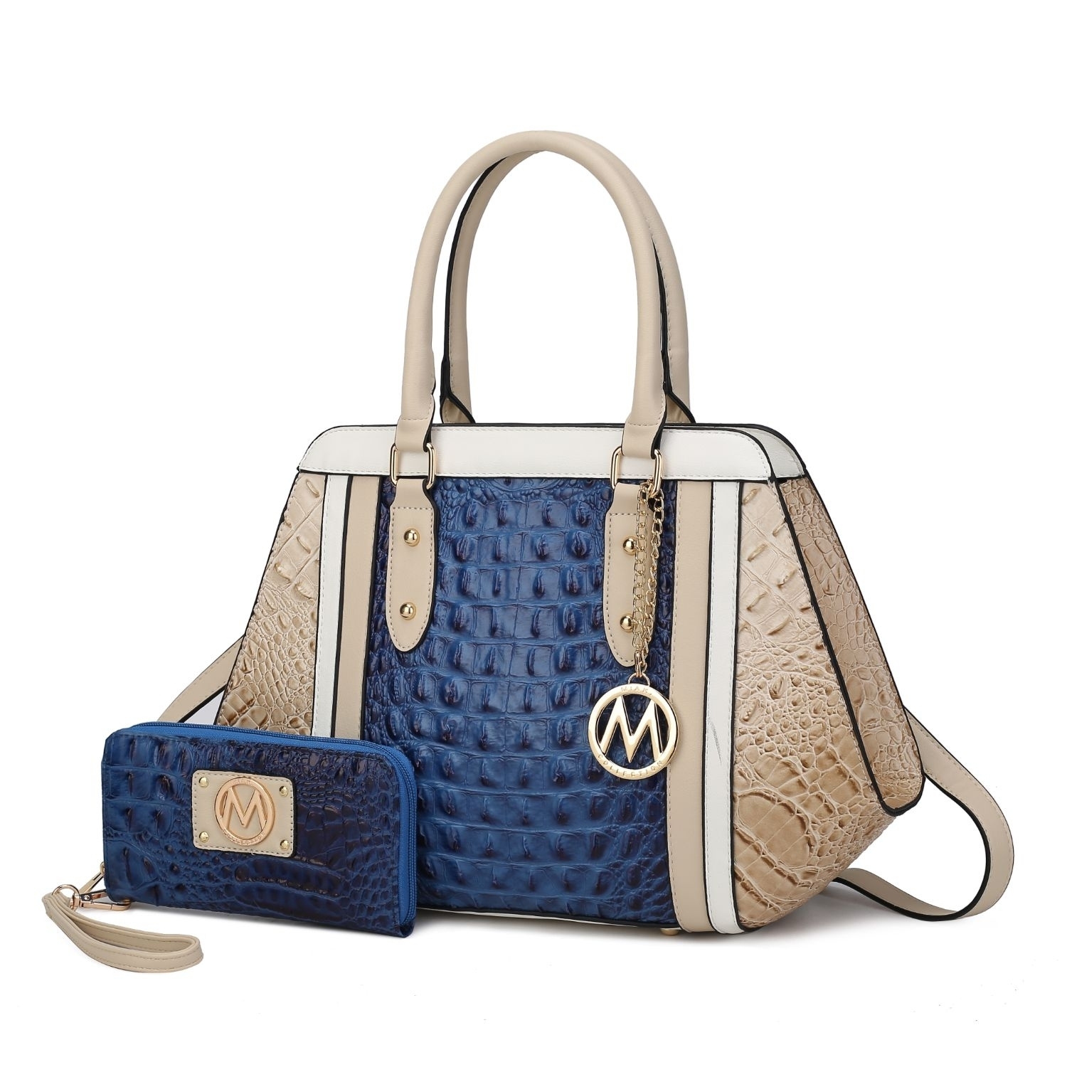 MKF Collection Daisy 2 Pcs Croco Satchel Handbag & Wallet By Mia K. - Navy Beige