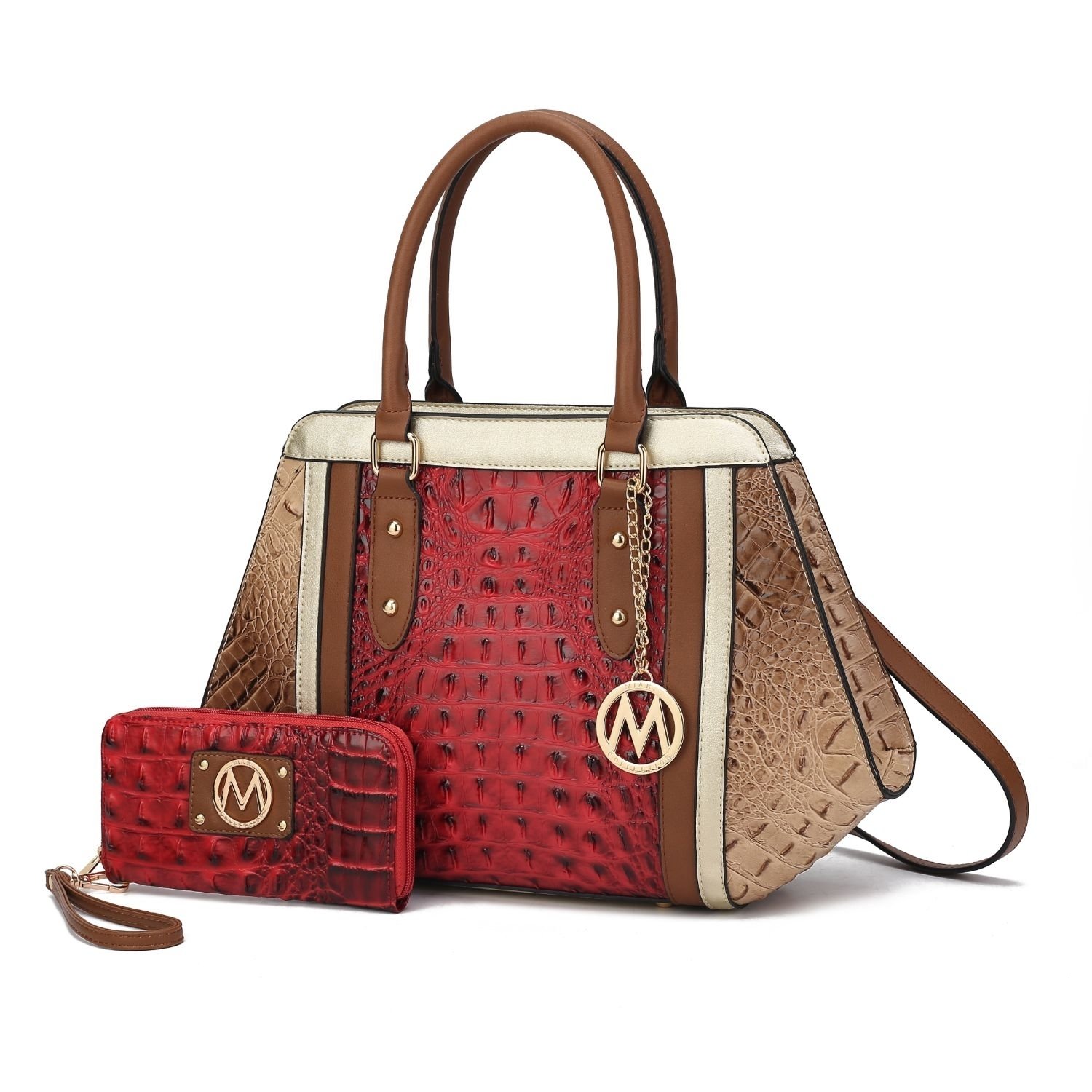 MKF Collection Daisy 2 Pcs Croco Satchel Handbag & Wallet By Mia K. - Red Taupe