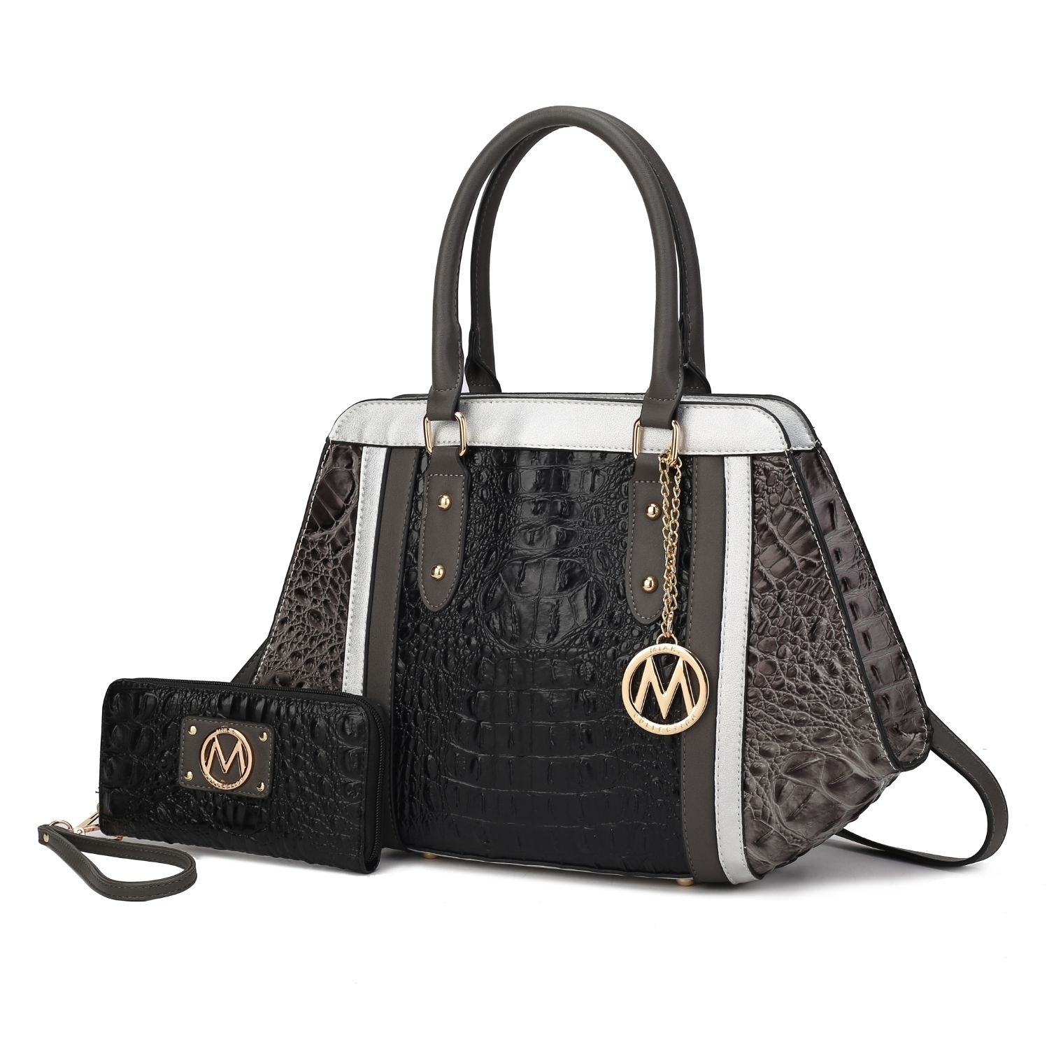 MKF Collection Daisy 2 Pcs Croco Satchel Handbag & Wallet By Mia K. - Black Charcoal