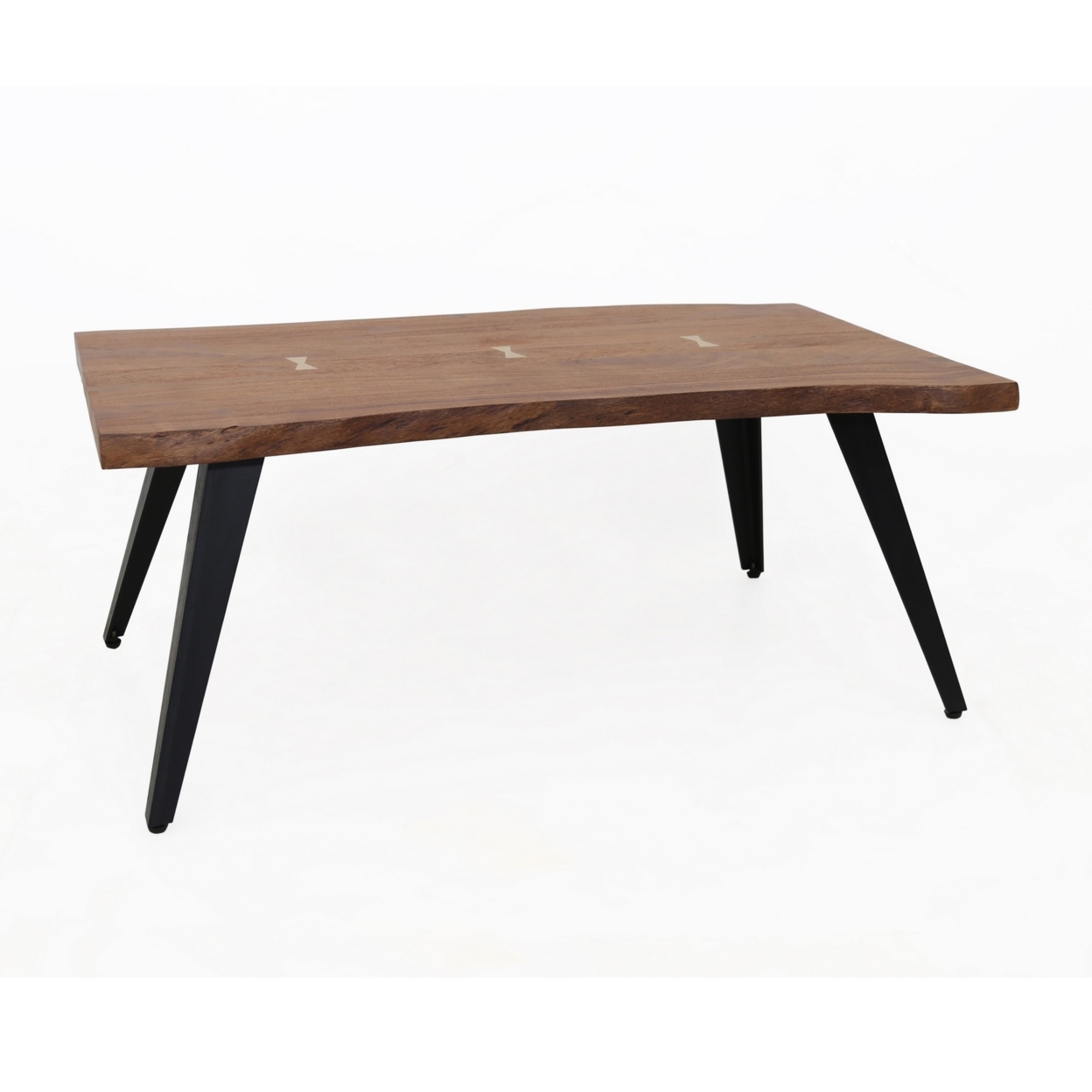 47 Inch Coffee Table, Live Edge Acacia Wood With Iron Legs, Brown, Black- Saltoro Sherpi