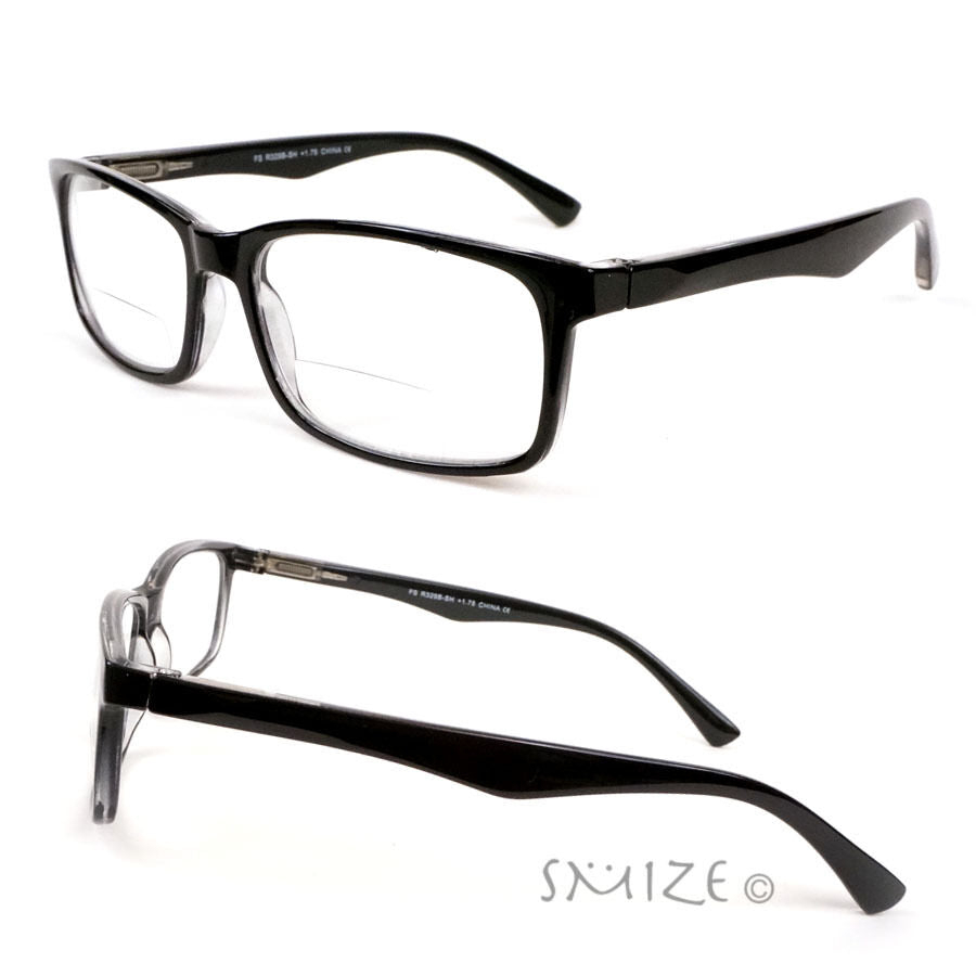 Bifocal Readers Classic Rectangle Frame Reading Glasses - Black, +2.00