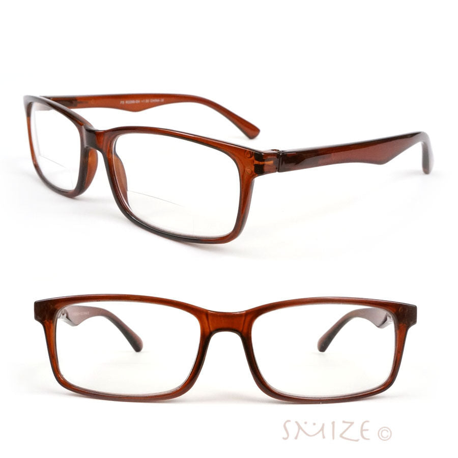 Bifocal Readers Classic Rectangle Frame Reading Glasses - Brown, +1.00