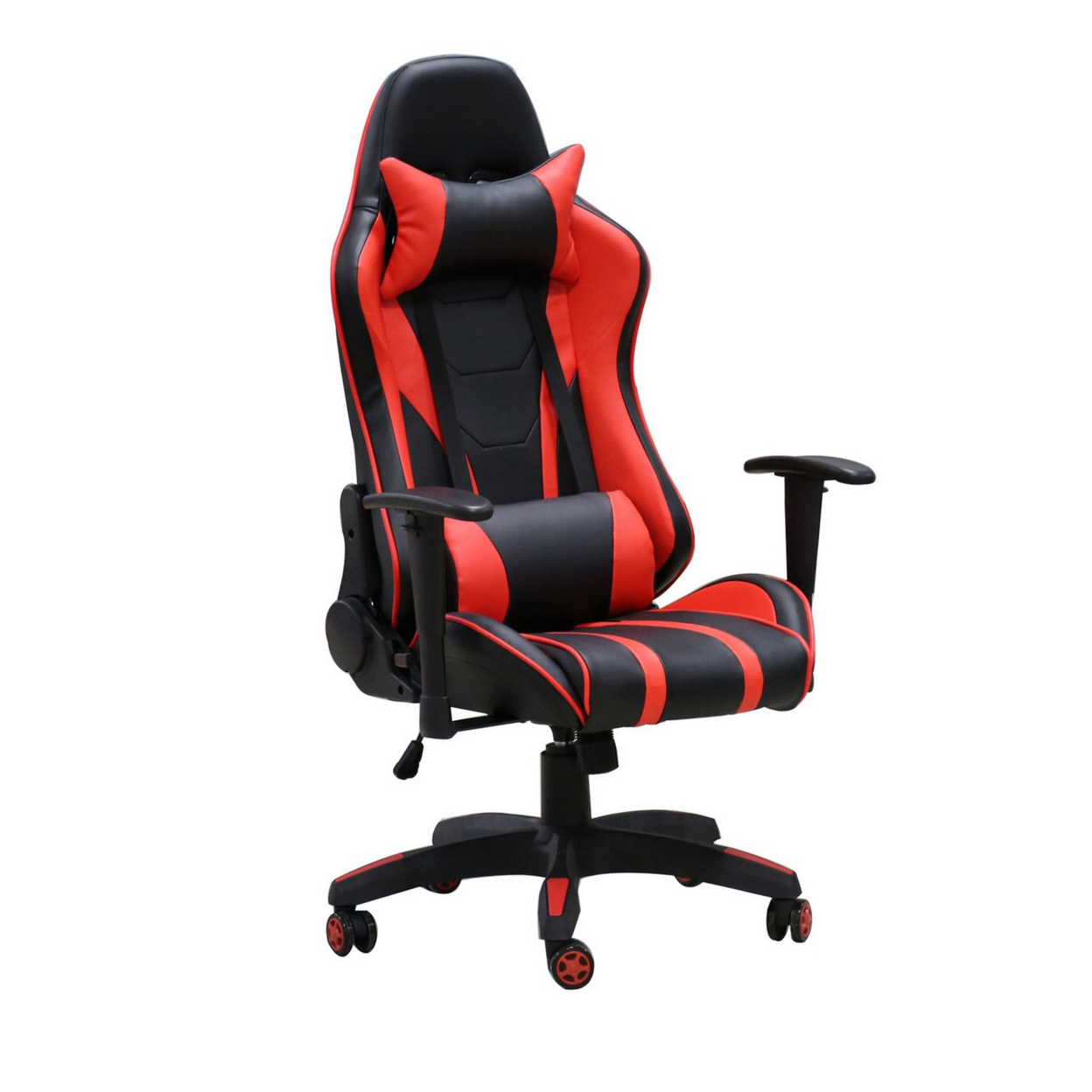 22 Inch Office Gaming Chair, Red, Black Faux Leather With Back Pillows- Saltoro Sherpi