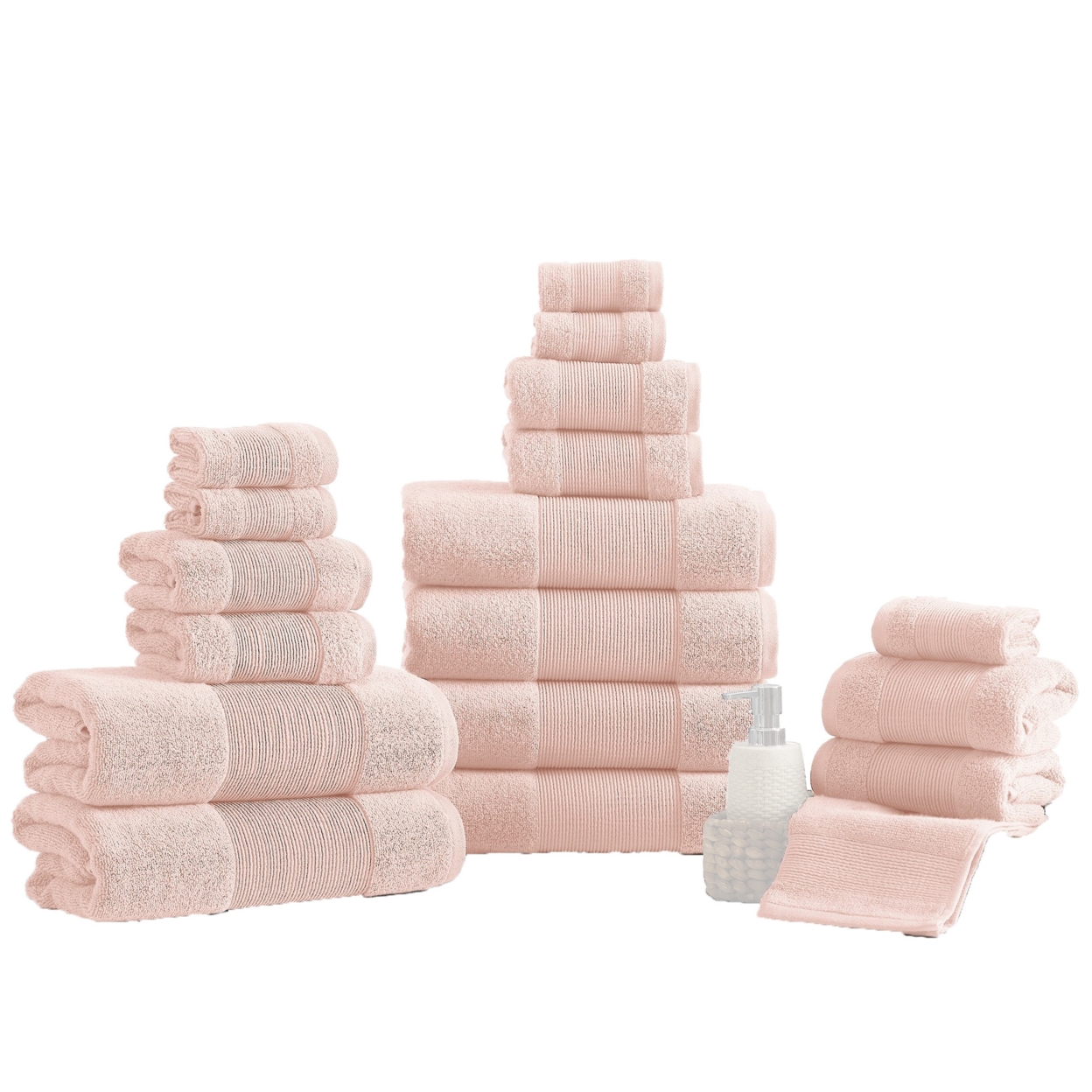 Lyra 18 Piece Ultra Soft Towel Set, Absorbent Textured Cotton, Blush Pink- Saltoro Sherpi