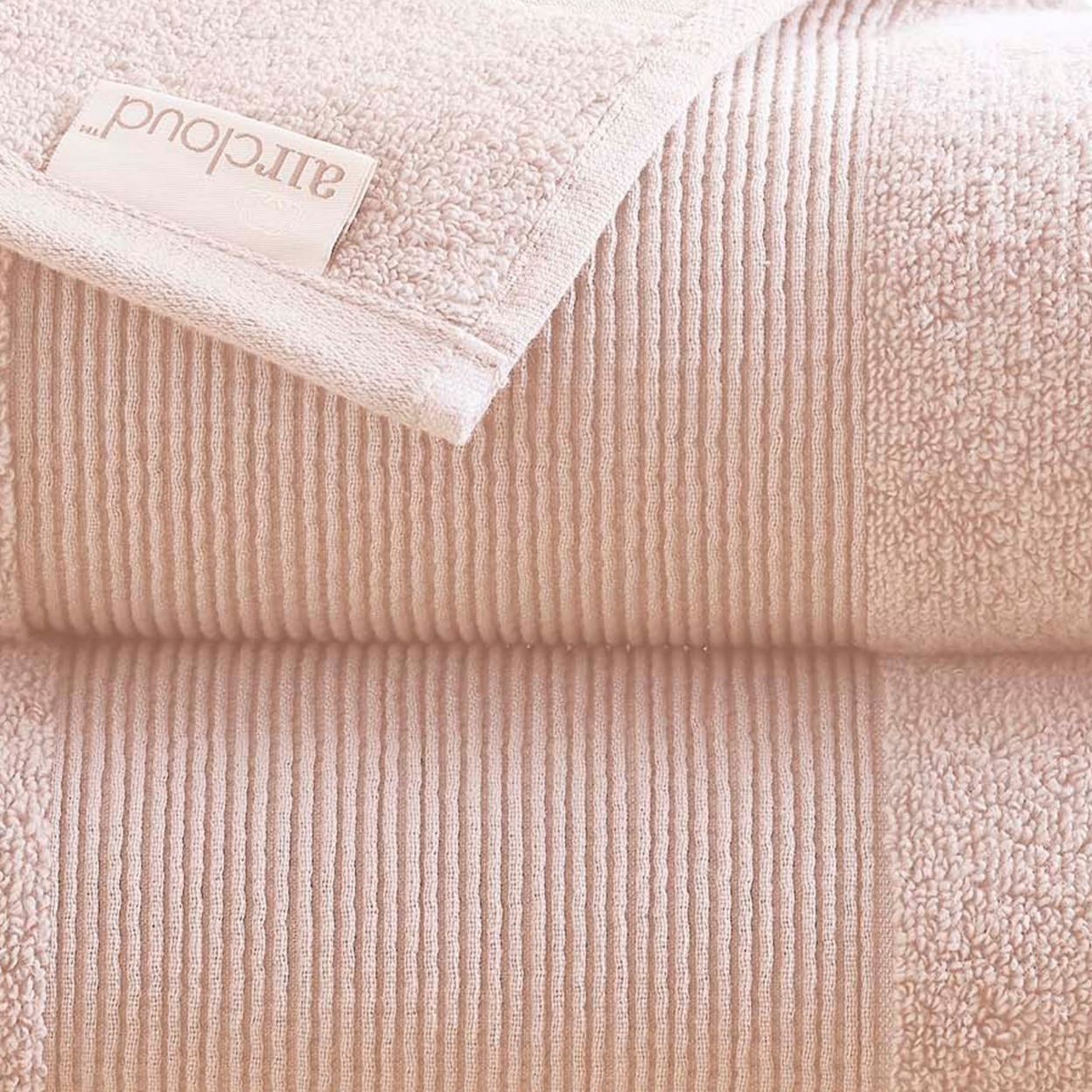 Lyra 2 Piece Ultra Soft Towel Set, Cotton Absorbent Texture, Blush Pink- Saltoro Sherpi