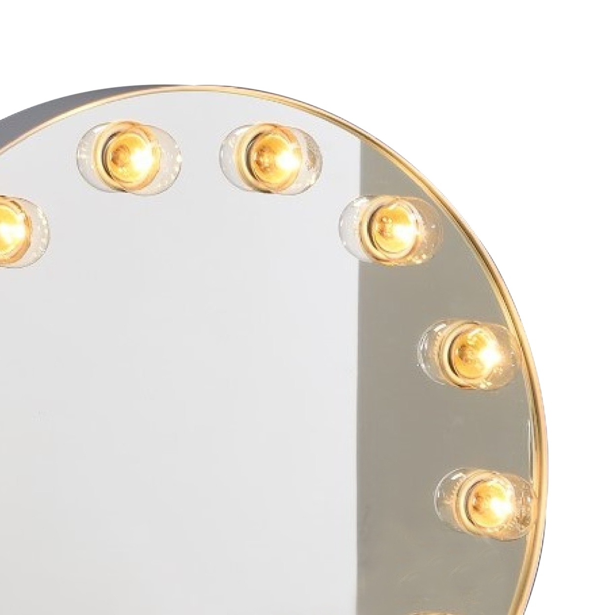 18 Inch Modern Round Accent Mirror, 10 Bulb Sockets, Glass Panel, Silver- Saltoro Sherpi