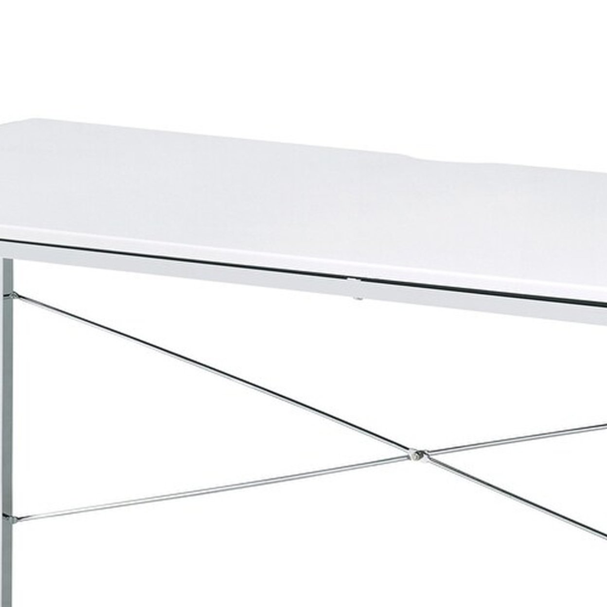 Mayo 47 Inch Rectangular Desk Console Table, Crossed Bars, White, Chrome- Saltoro Sherpi