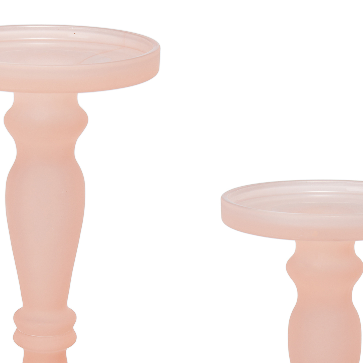 Qui 14, 11 Inch Candle Holders, Rose Pink Turned Pedestal Glass, Set Of 2- Saltoro Sherpi