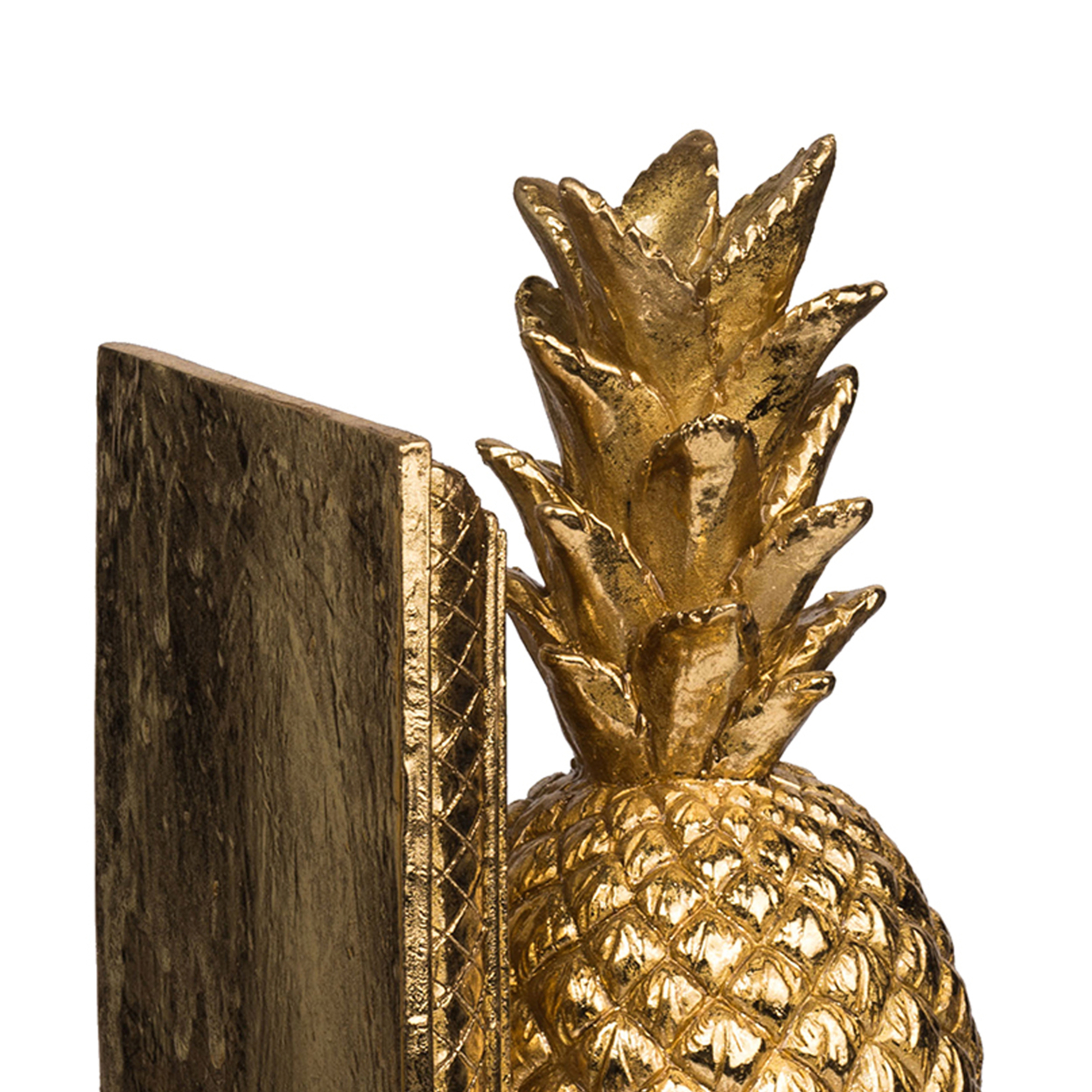 10 Inch Modern Bookends, Pineapple Decorative Statuette, Gold Resin- Saltoro Sherpi