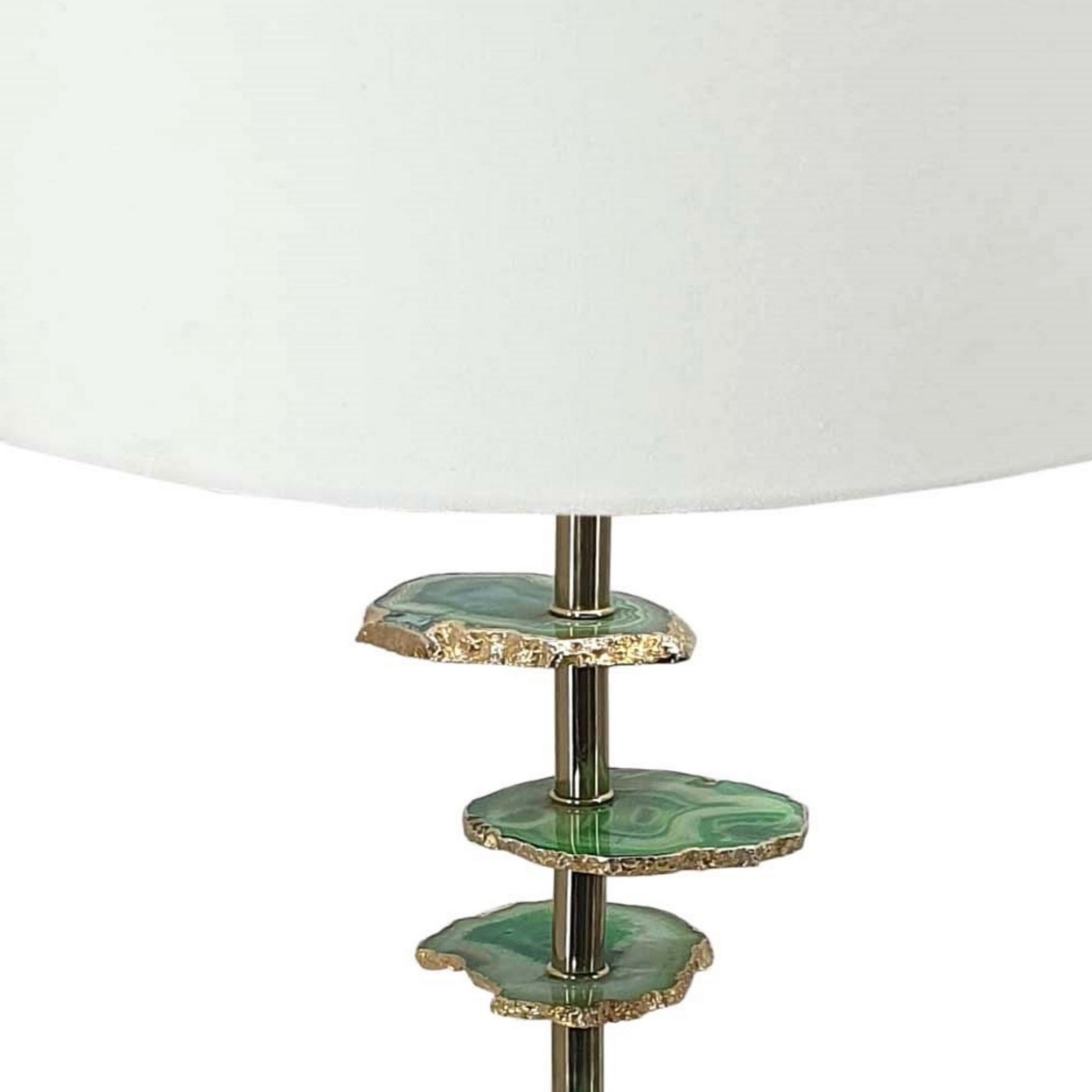 Parks 30 Inch Table Lamp With Agate Slices And Linen Drum Shade, White- Saltoro Sherpi
